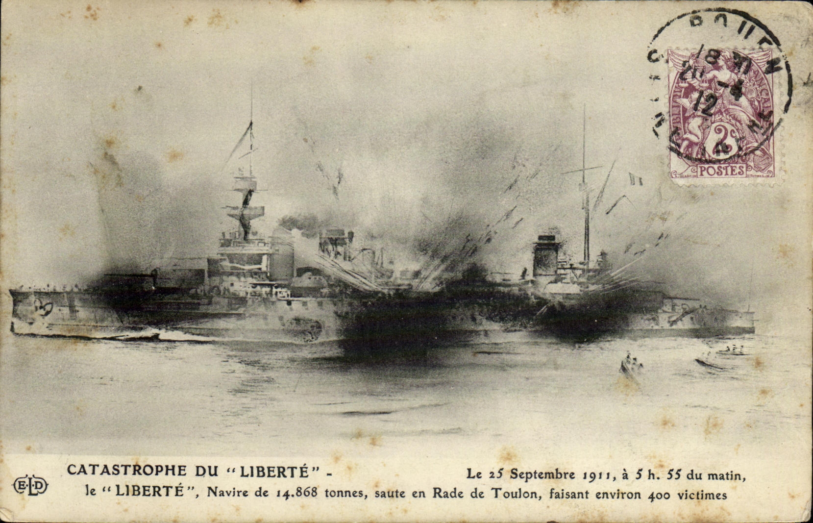 VINTAGE POSTCARD Boat Catastrophe of Freedom jump in roads of Toulon