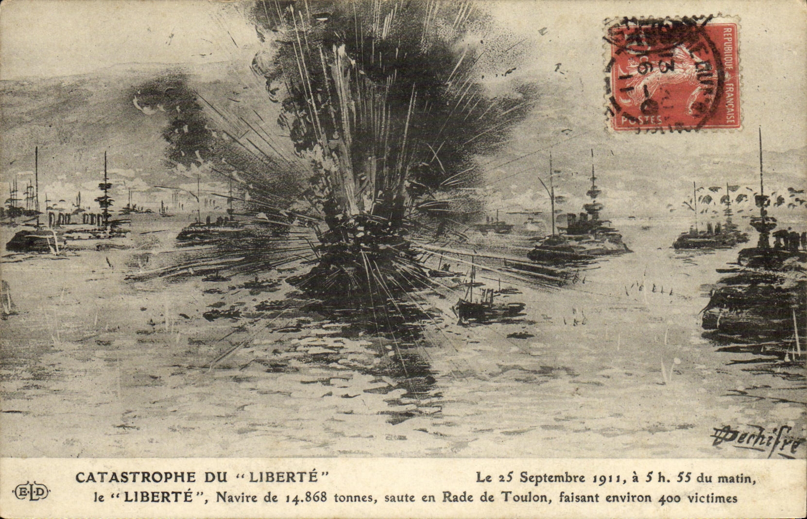 VINTAGE POSTCARD Boat Catastrophe of Freedom in roads of Toulon