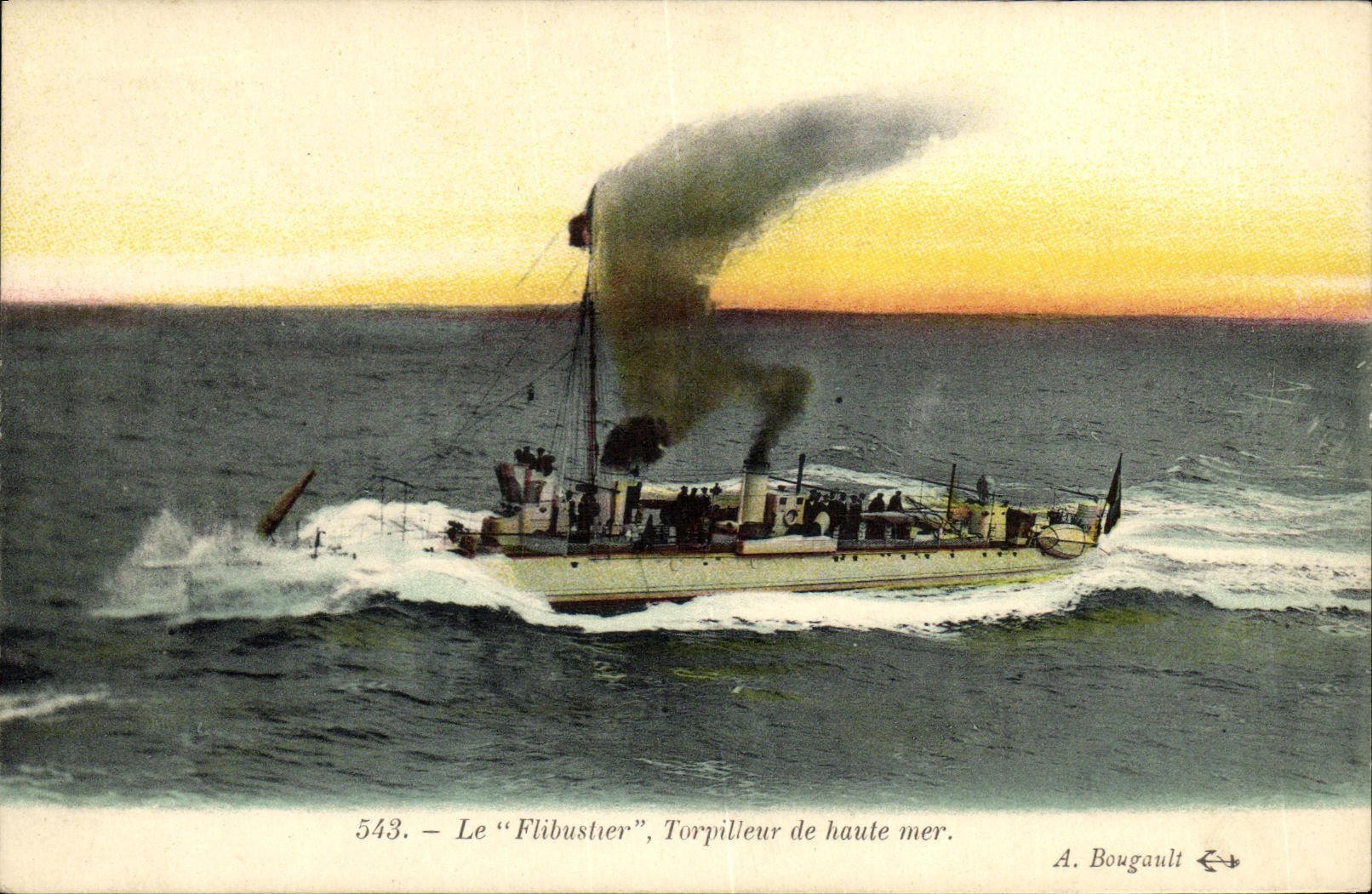 VINTAGE POSTCARD Boat Flibustier Destroyer of open sea