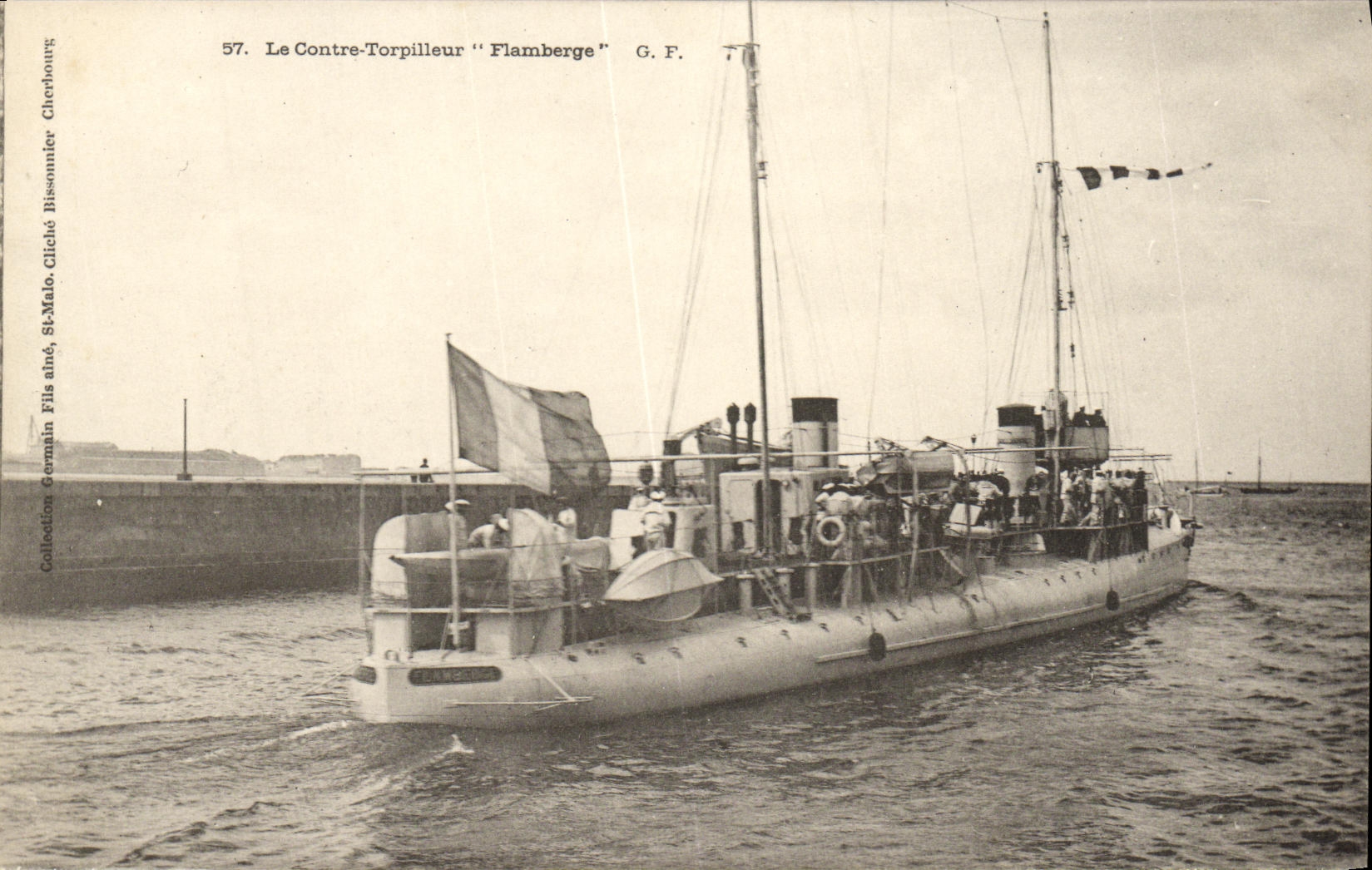 VINTAGE POSTCARD Boat Against Flamberge destroyer