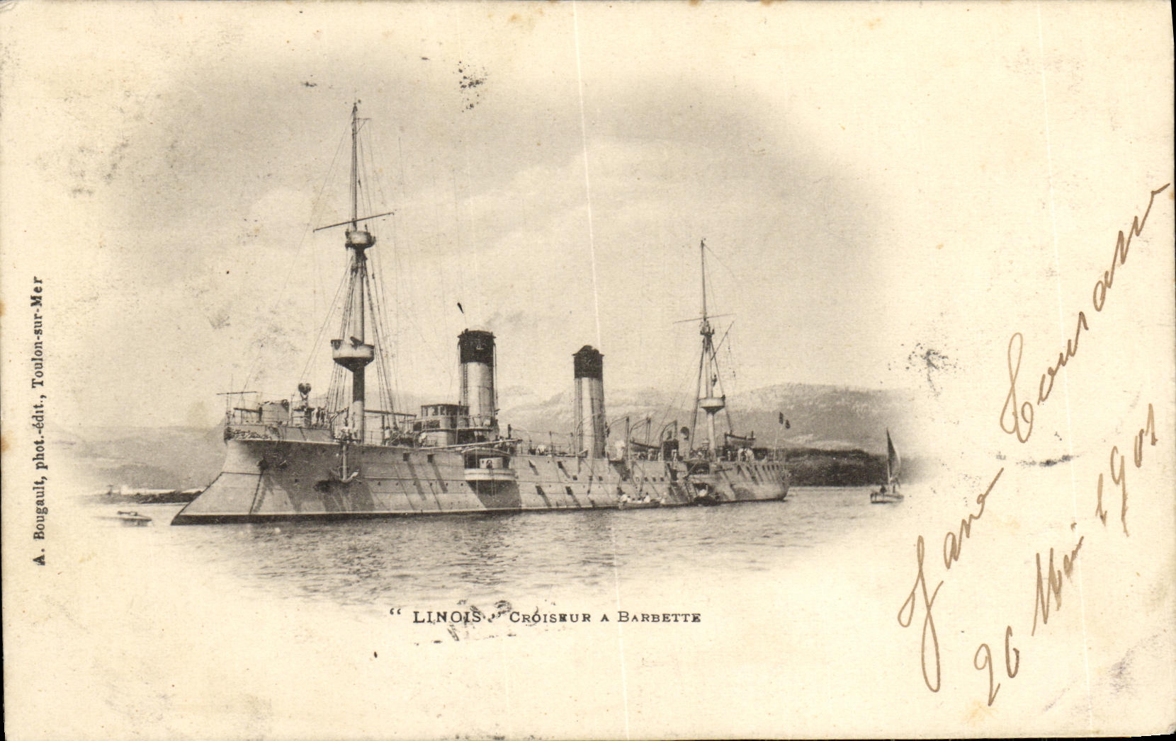 VINTAGE POSTCARD Boat Linois Cruiser and barbette