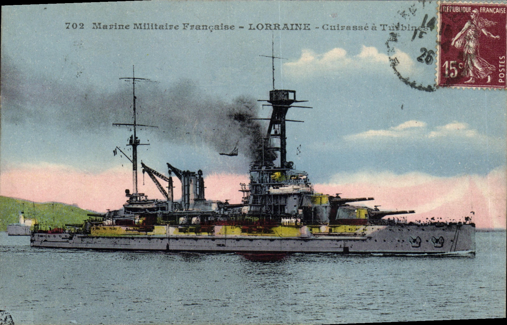 VINTAGE POSTCARD Marine Boat Lorraine Cuirasse has Turbines