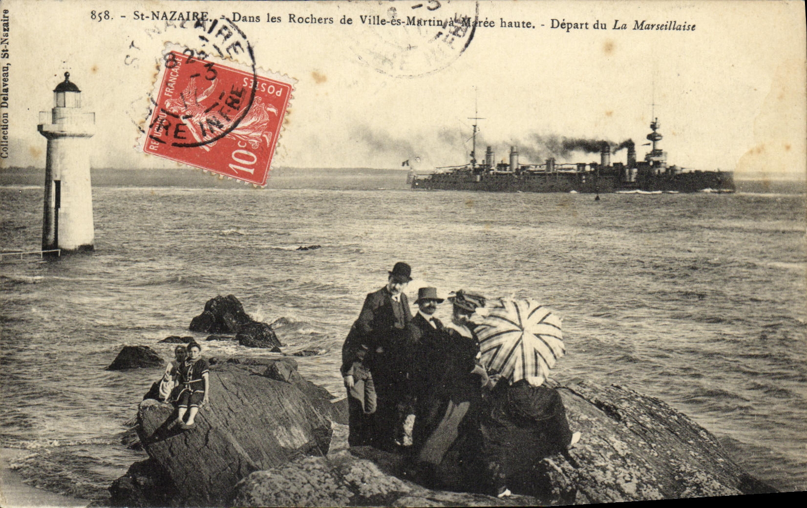 VINTAGE POSTCARD Bateau St Nazaire In the rocks of City be Martin has high tide Departure of the Marseillaise