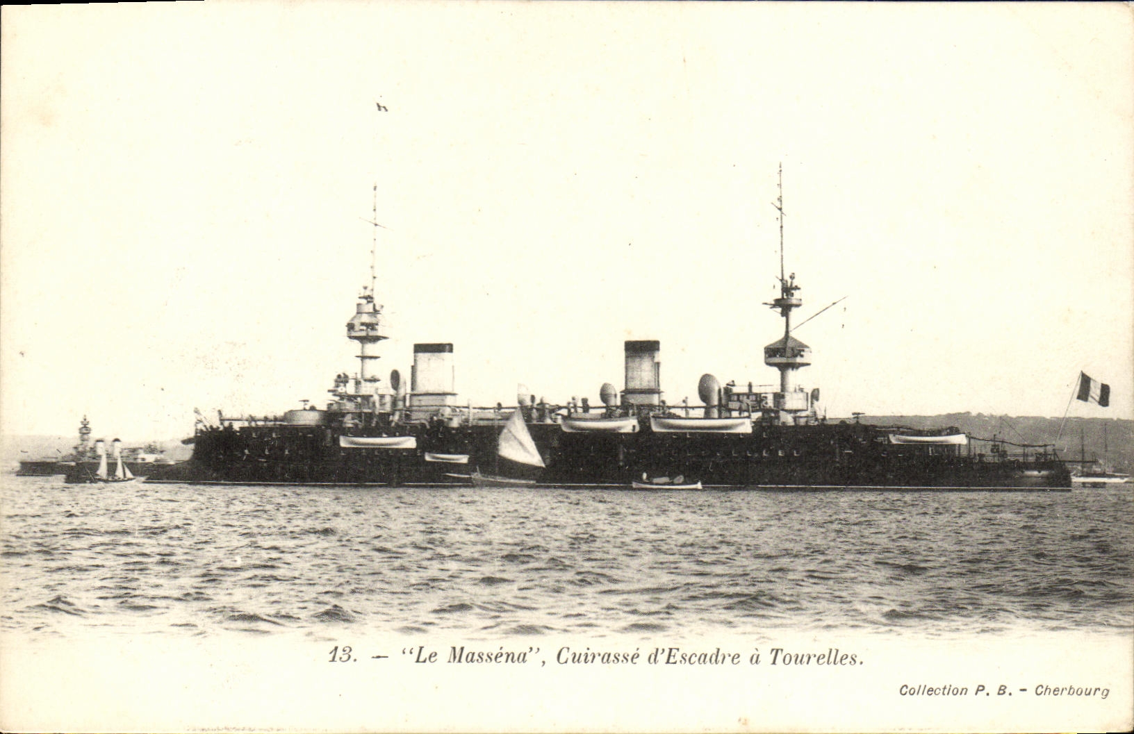 VINTAGE POSTCARD Bateau Massena Cuirasse D squadron has turrets