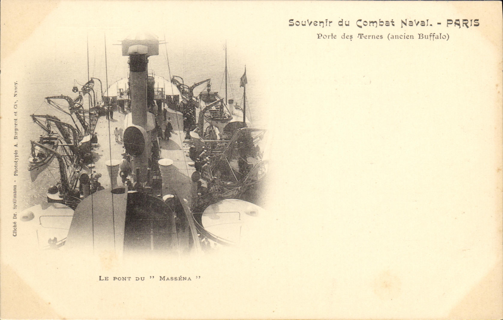 VINTAGE POSTCARD Bateau Souvenir of the naval action Paris Carries Terns Old Bffalo the bridge of Massena