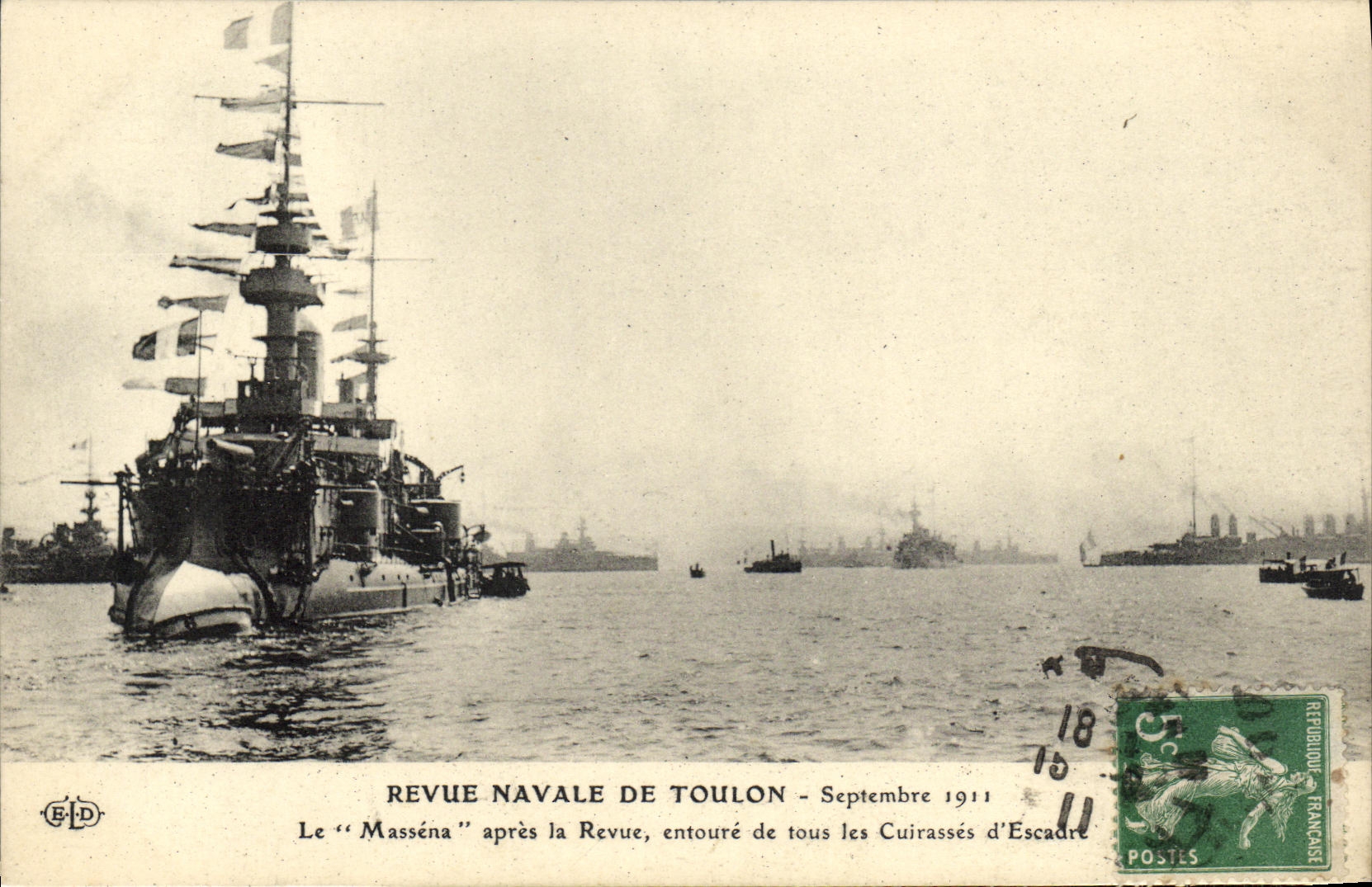 VINTAGE POSTCARD Bateau Massena Armours D naval Revue squadron of Toulon Massena after the review etoure of all the armours