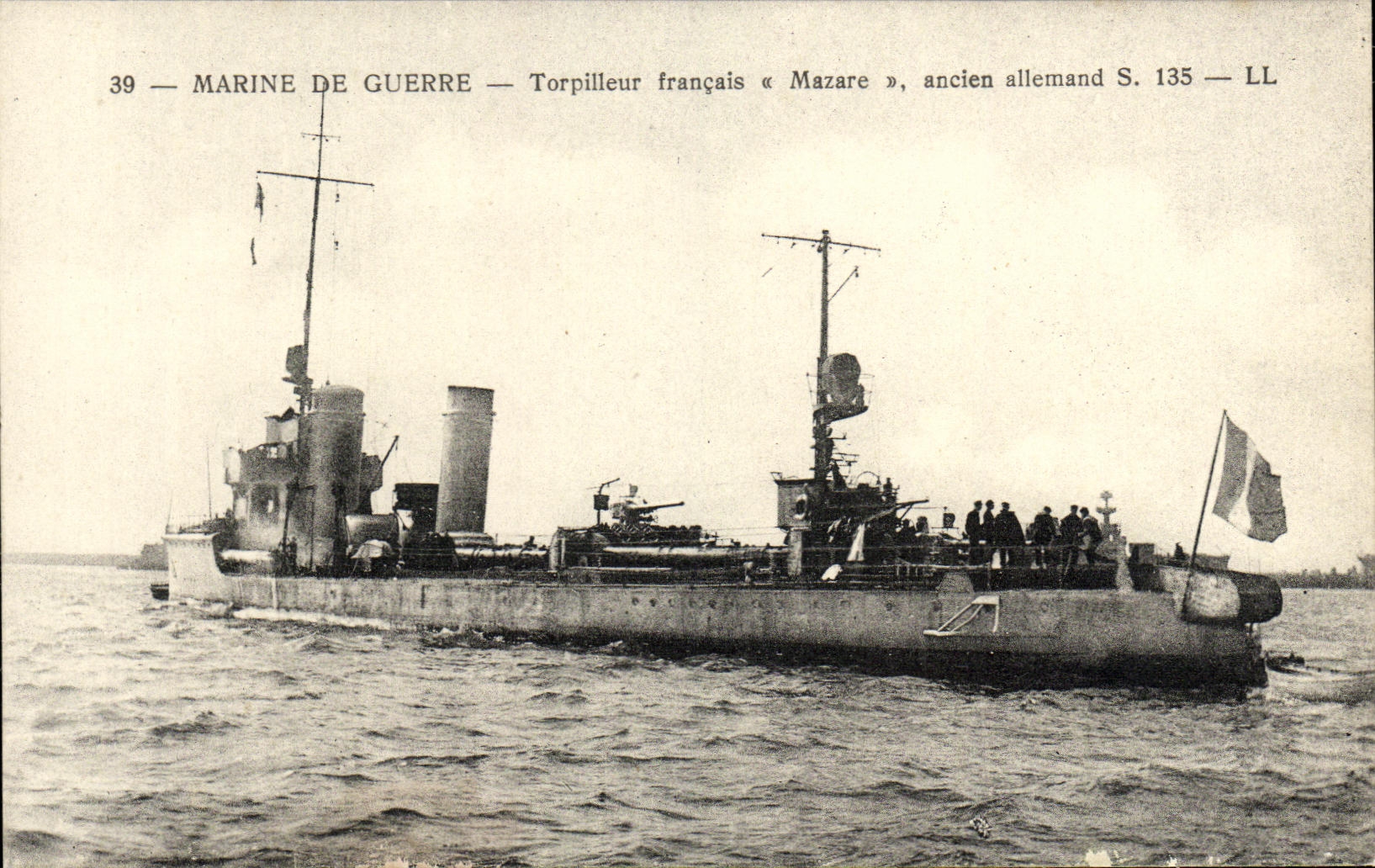 VINTAGE POSTCARD Boat French Destroyer Mazare old German S135