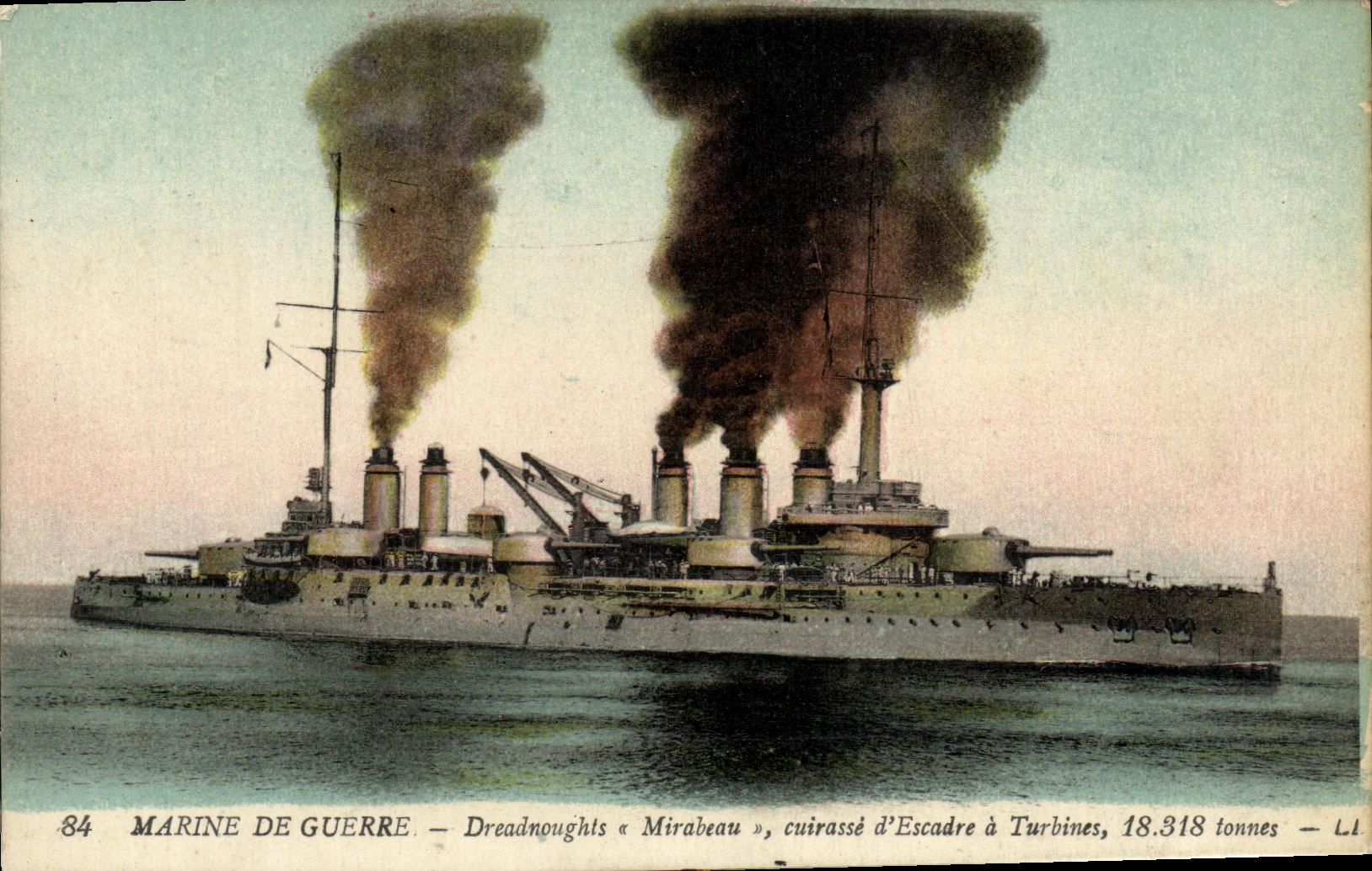 VINTAGE POSTCARD Bateau Dreadnoughts Mirabea Cuirasse D squadron has turbines