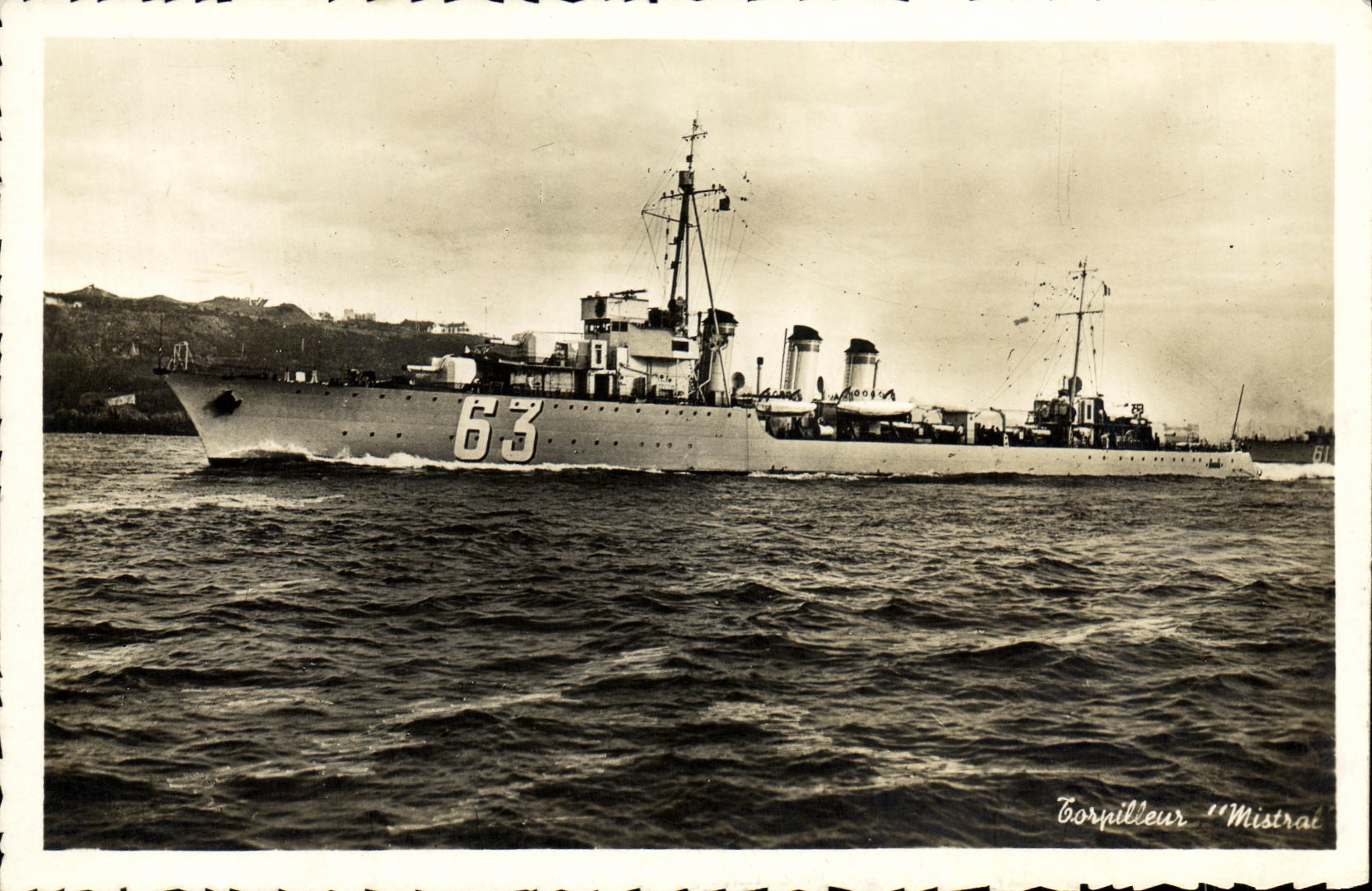 VINTAGE POSTCARD Boat Destroyer Mistral