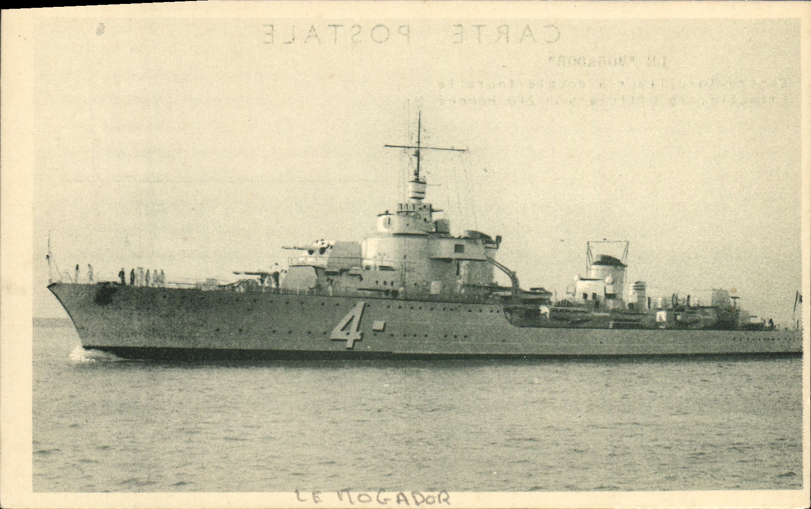 VINTAGE POSTCARD Bateau Mogador Against destroyer has double turret