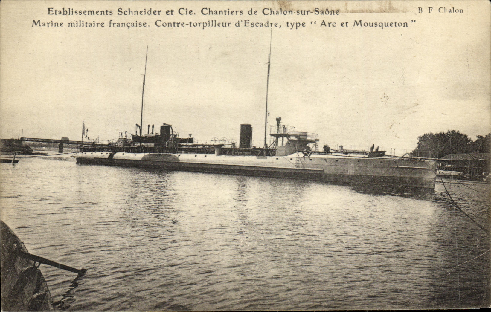 VINTAGE POSTCARD Boat Establishments Schneider Co Building sites of Trawl nets on the Saone Against destroyer D squadron Arc and Snap hook
