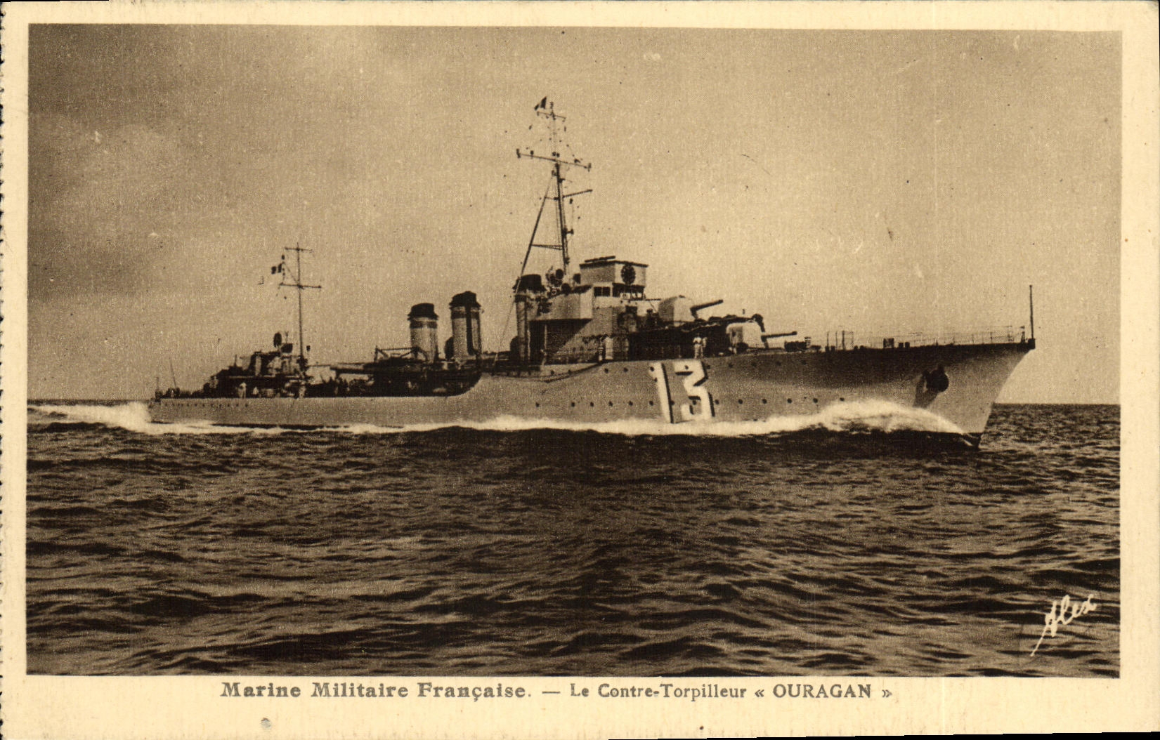 VINTAGE POSTCARD Boat against destroyer Hurricane