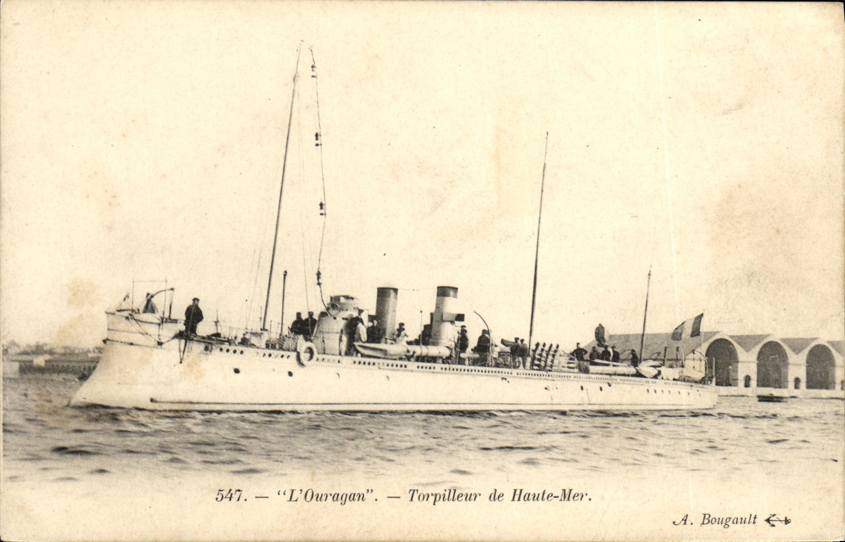 VINTAGE POSTCARD Boat Hurricane Against destroyer of open sea