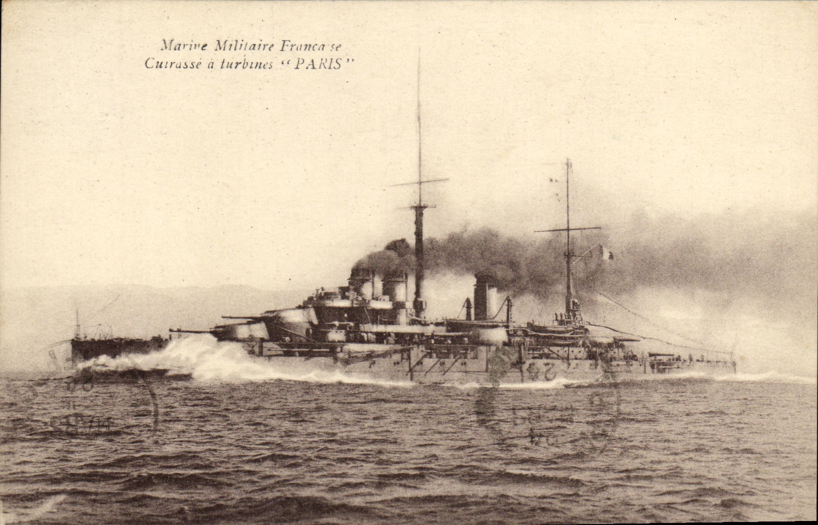 VINTAGE POSTCARD Bateau War Dreadnought Paris Cuirasse has turbines