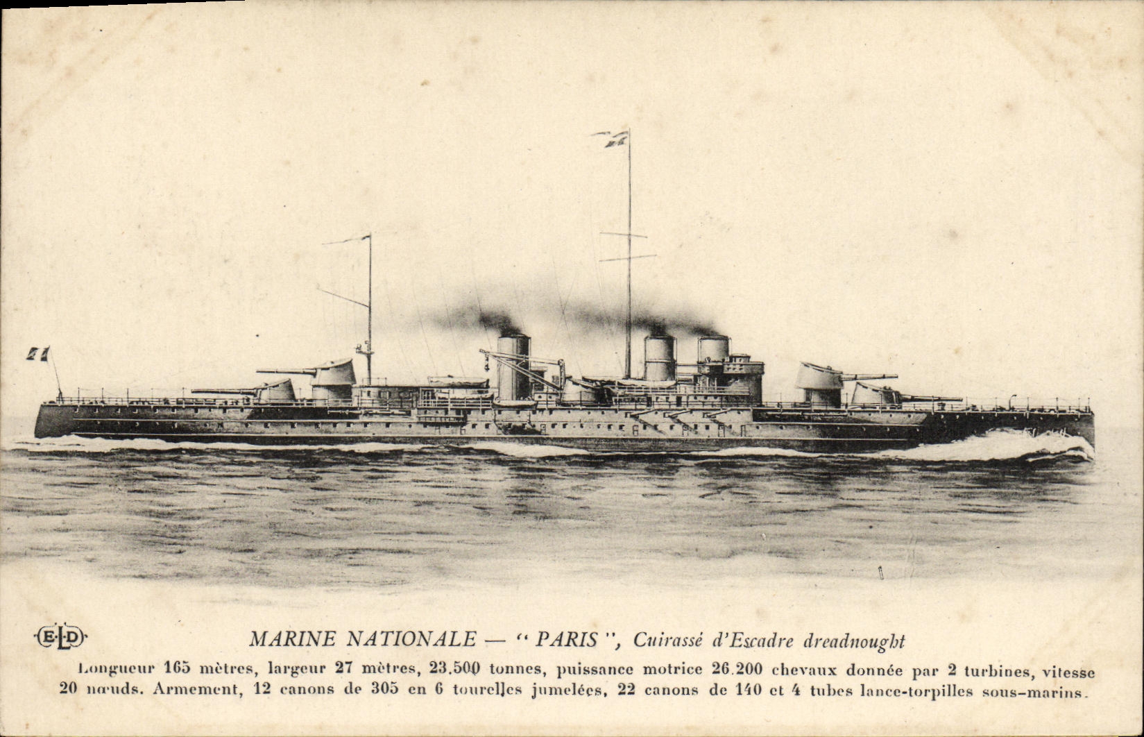 VINTAGE POSTCARD Bateau War Dreadnought Paris Armours D squadron