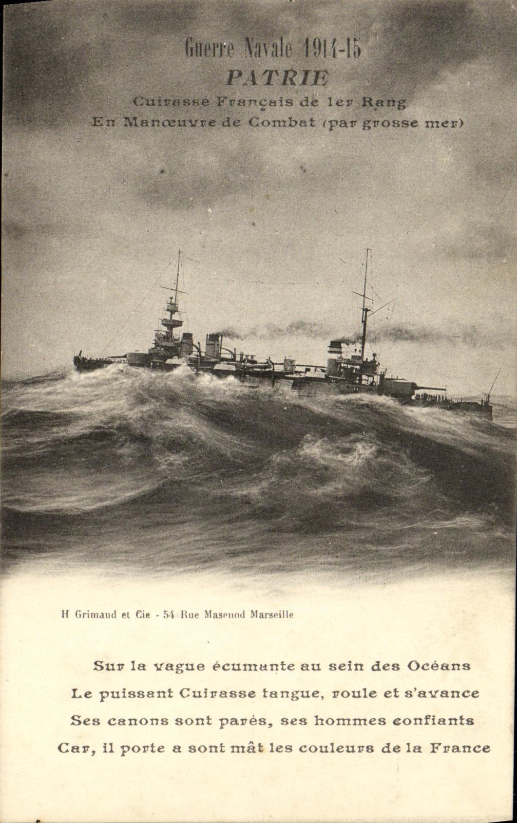 VINTAGE POSTCARD Bateau War Fatherland Armours French 1st rank in operation of combat by heavy sea