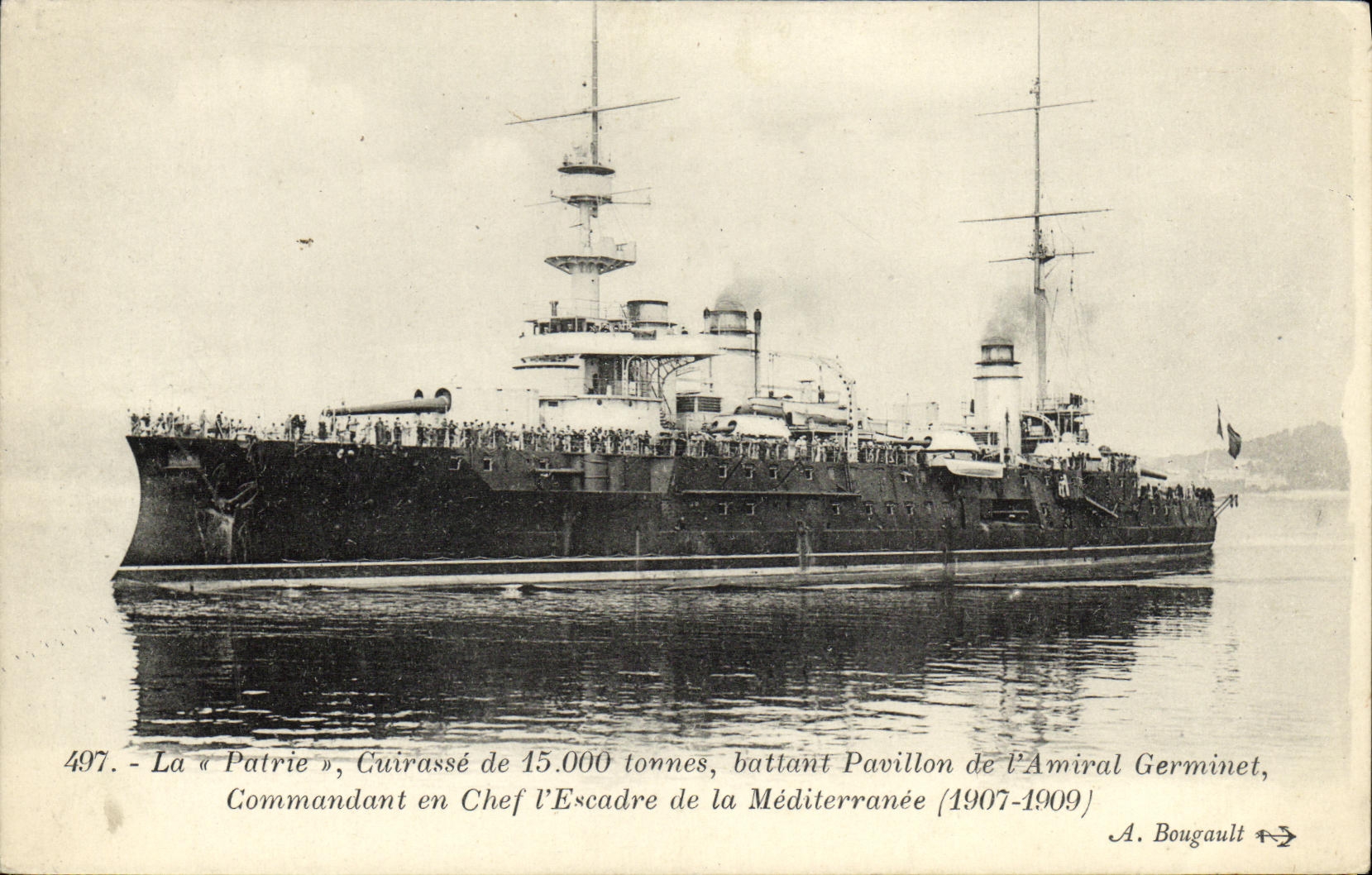 VINTAGE POSTCARD Boat War the Fatherland beating house of L admiral Germinet Commander in chief of L squadron of the Mediterranean