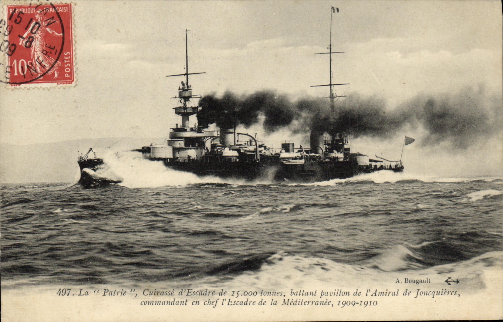 VINTAGE POSTCARD Bateau War Fatherland Armours leaf house of L admiral de Joncquieres commander in chief of L squadron