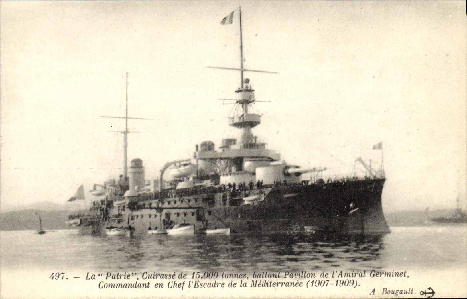 VINTAGE POSTCARD Boat War the Fatherland beating house of L admiral Germinet commander in chief of L squadron