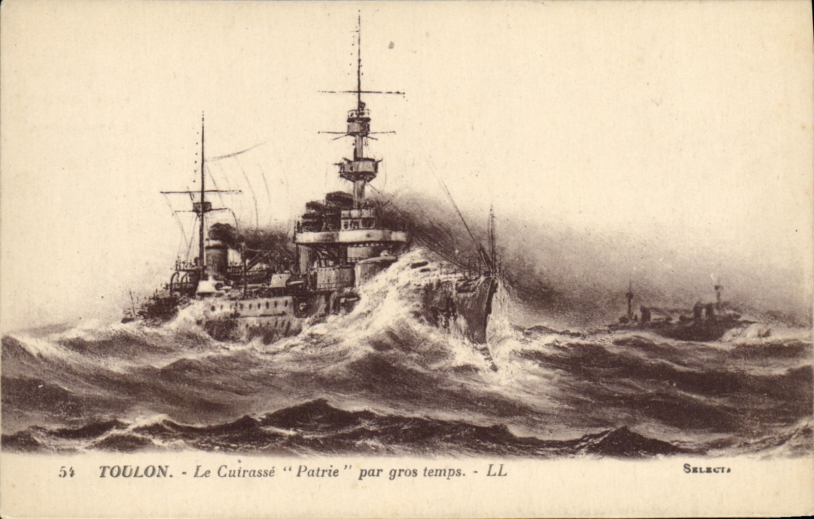 VINTAGE POSTCARD Boat War Toulon Fatherland by heavy weather