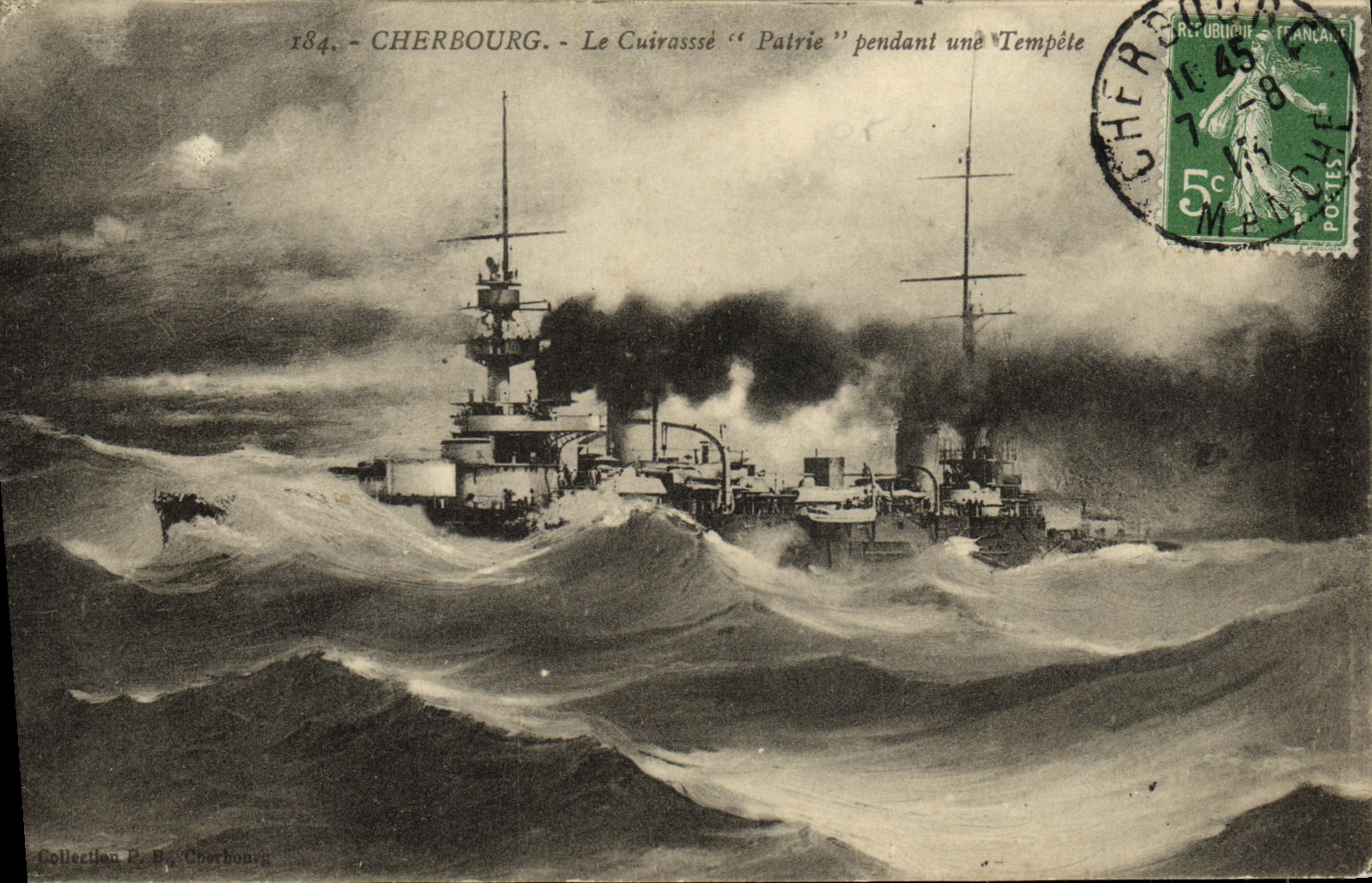 VINTAGE POSTCARD Bateau War armours It Patrie during a storm