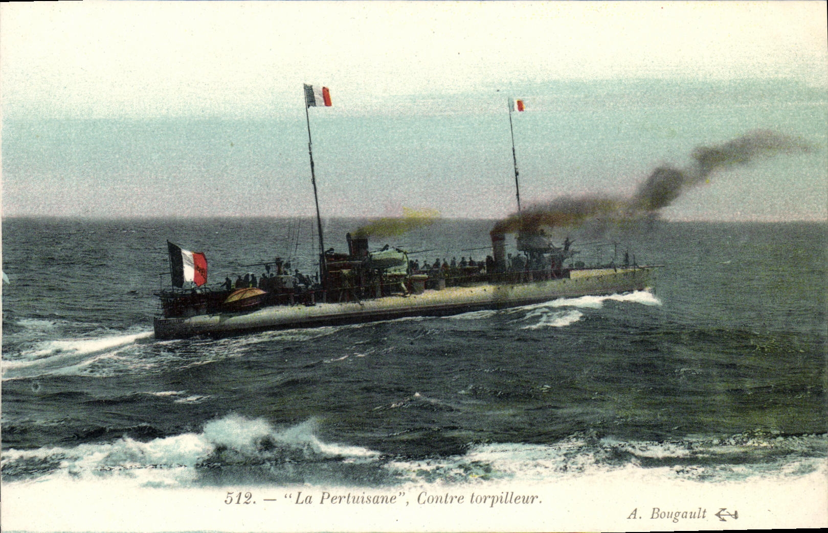 VINTAGE POSTCARD Boat War Pertuisane Against destroyer