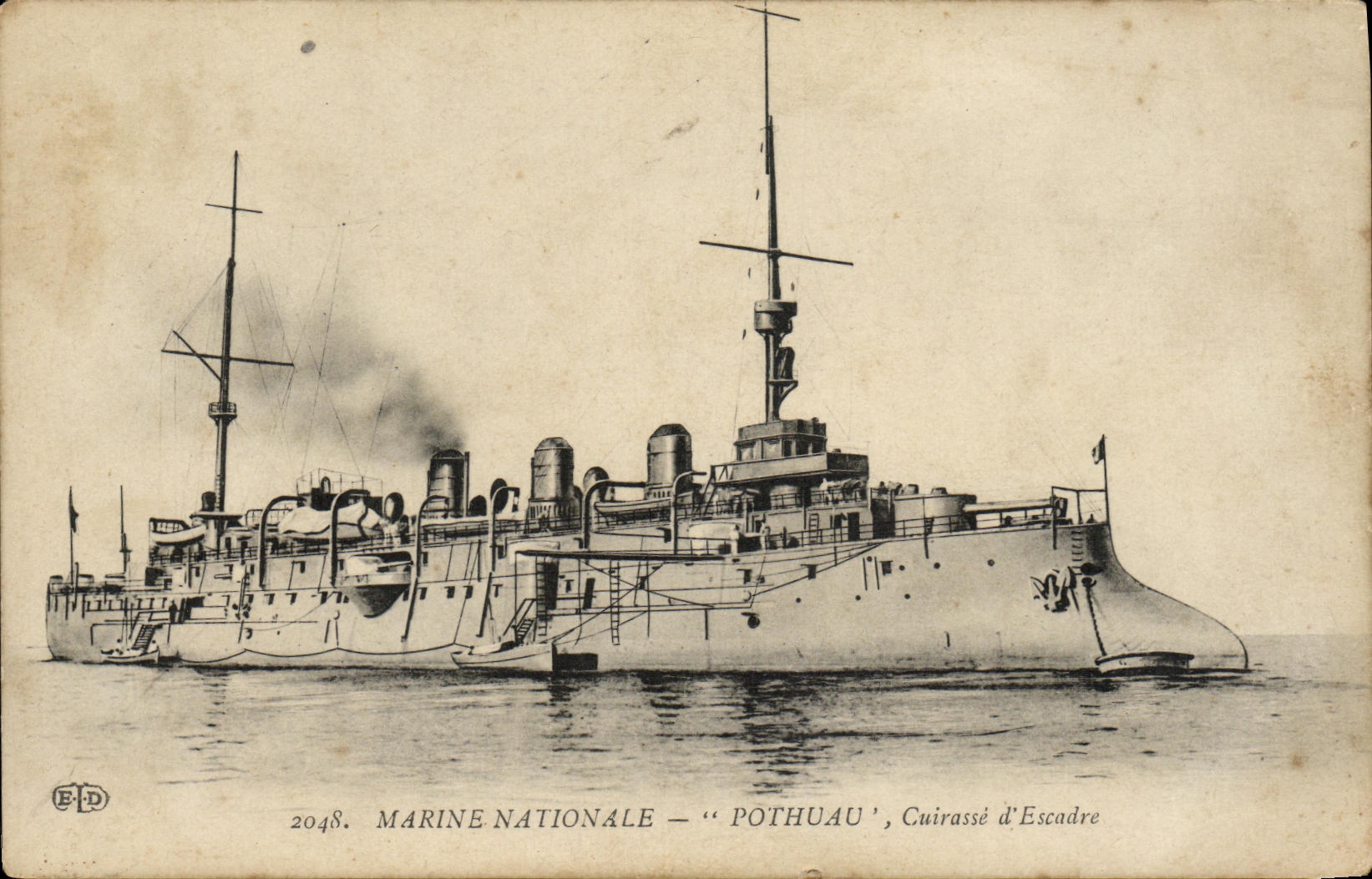 VINTAGE POSTCARD Bateau War Pothuau Croiseur armours D squadron