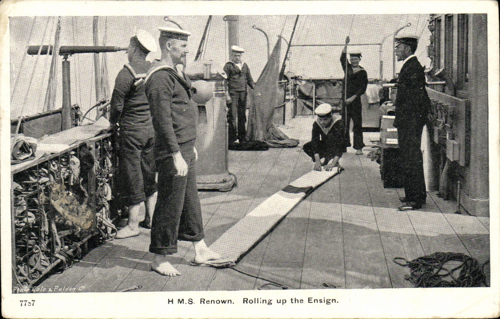 VINTAGE POSTCARD Boat War HMS Renown Rolling up the Ensign