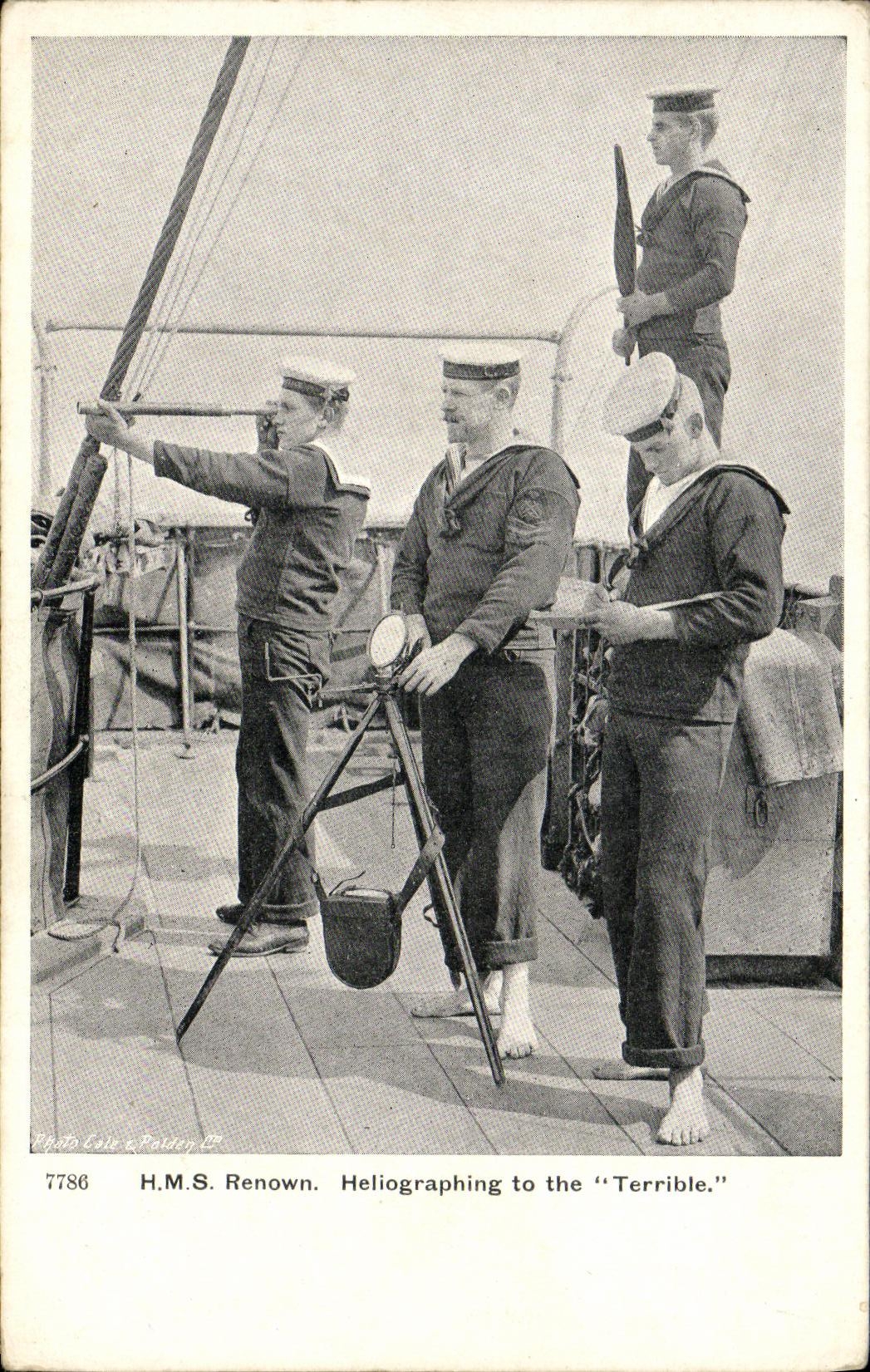 VINTAGE POSTCARD Boat War HMS Terrible Renown Heliographing to the
