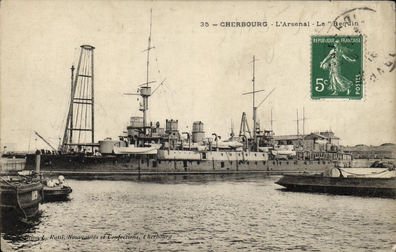VINTAGE POSTCARD Boat War Cherbourg L arsenal the shark