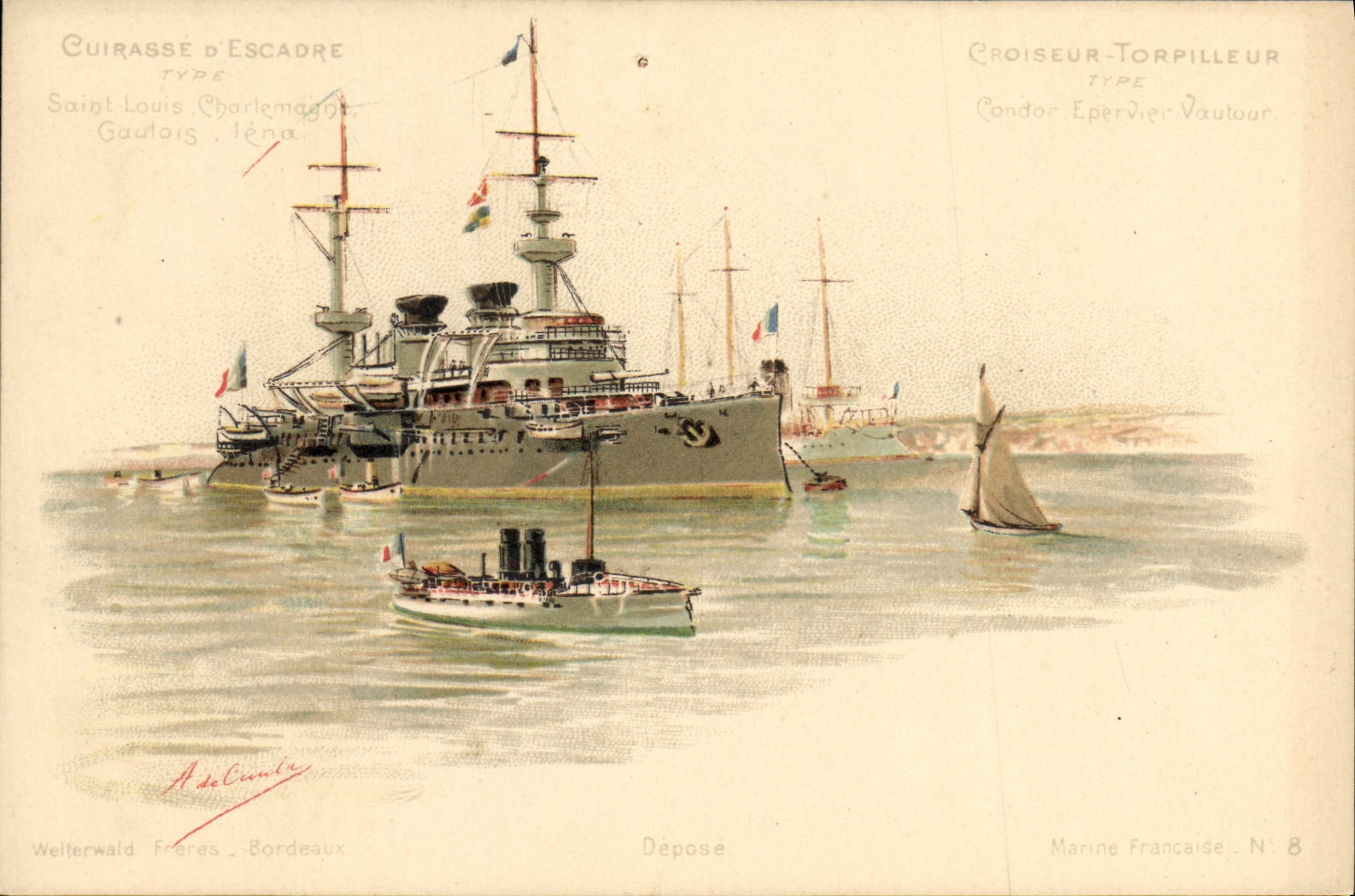 VINTAGE POSTCARD Bateau War Saint Louis Armours D squadron Charlemagne Gaulois iena