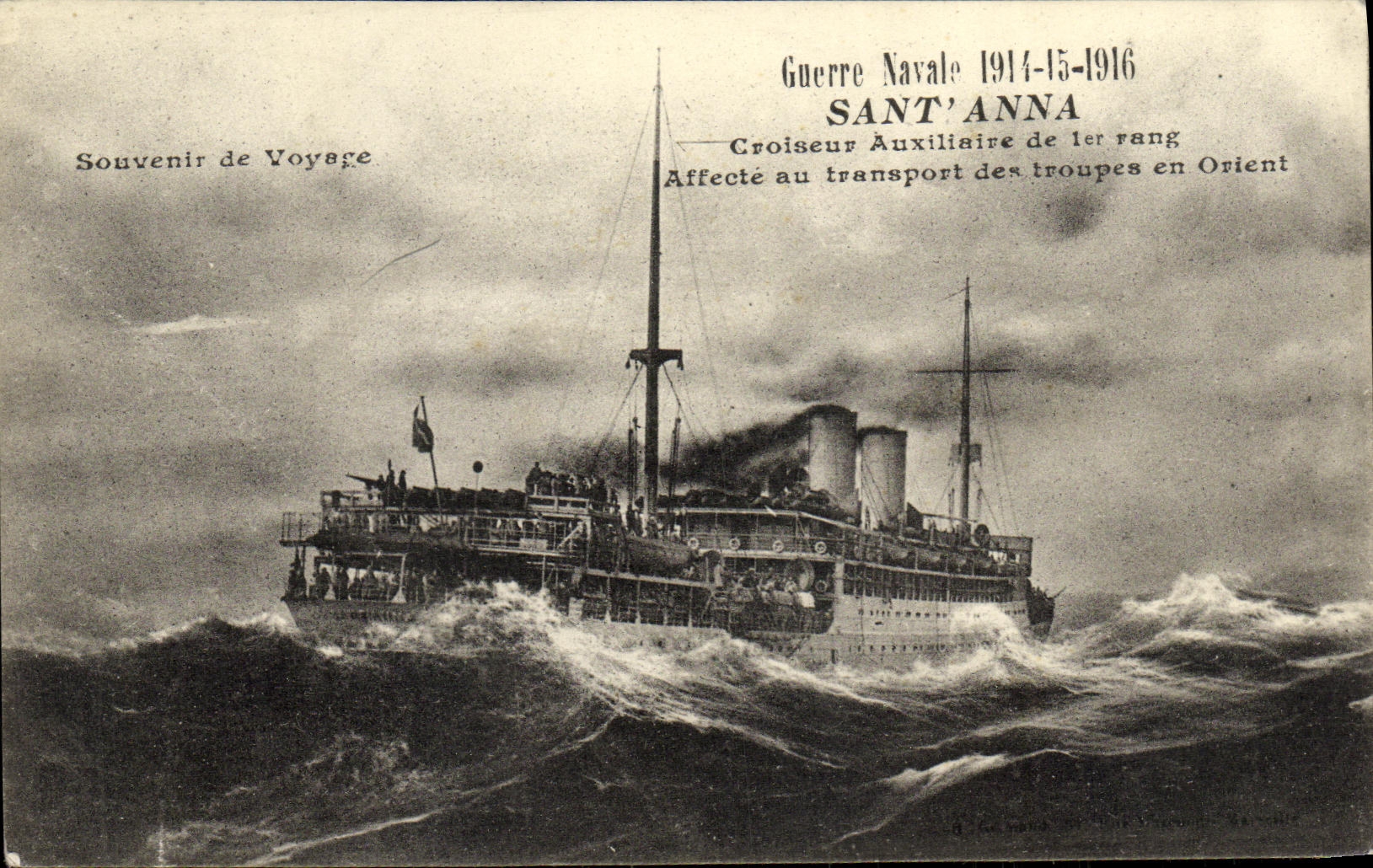VINTAGE POSTCARD Boat War Sant Anna Cruiser auxiliary of 1st rank affecteu to the transport of the troops in the East
