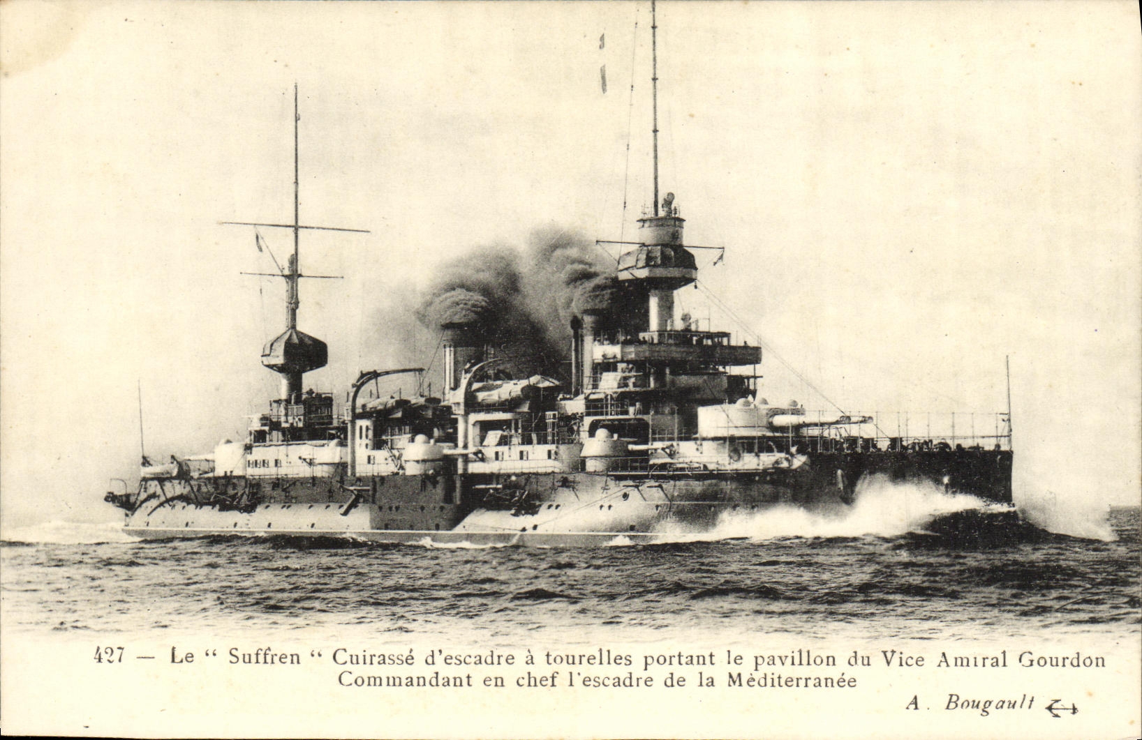 VINTAGE POSTCARD Bateau War Suffren armours D squadron has turrets carrying the house of the vice admiral ordering Gourdon