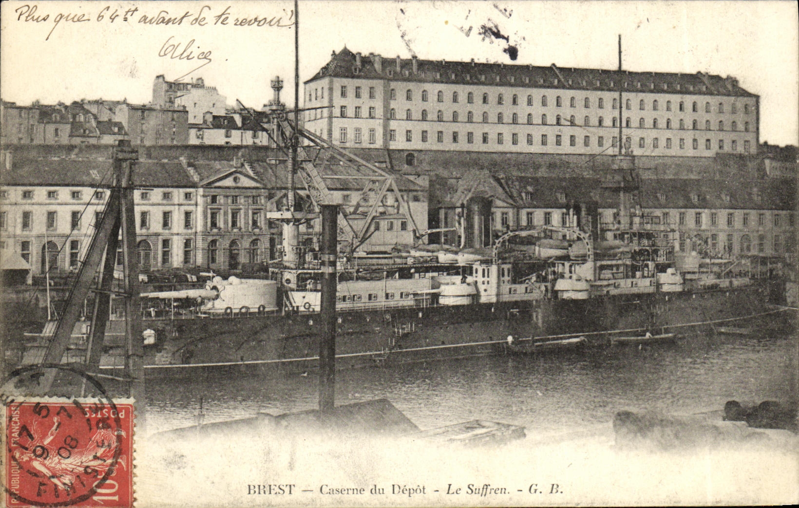 VINTAGE POSTCARD Boat War Brest Barracks of the deposit Suffren