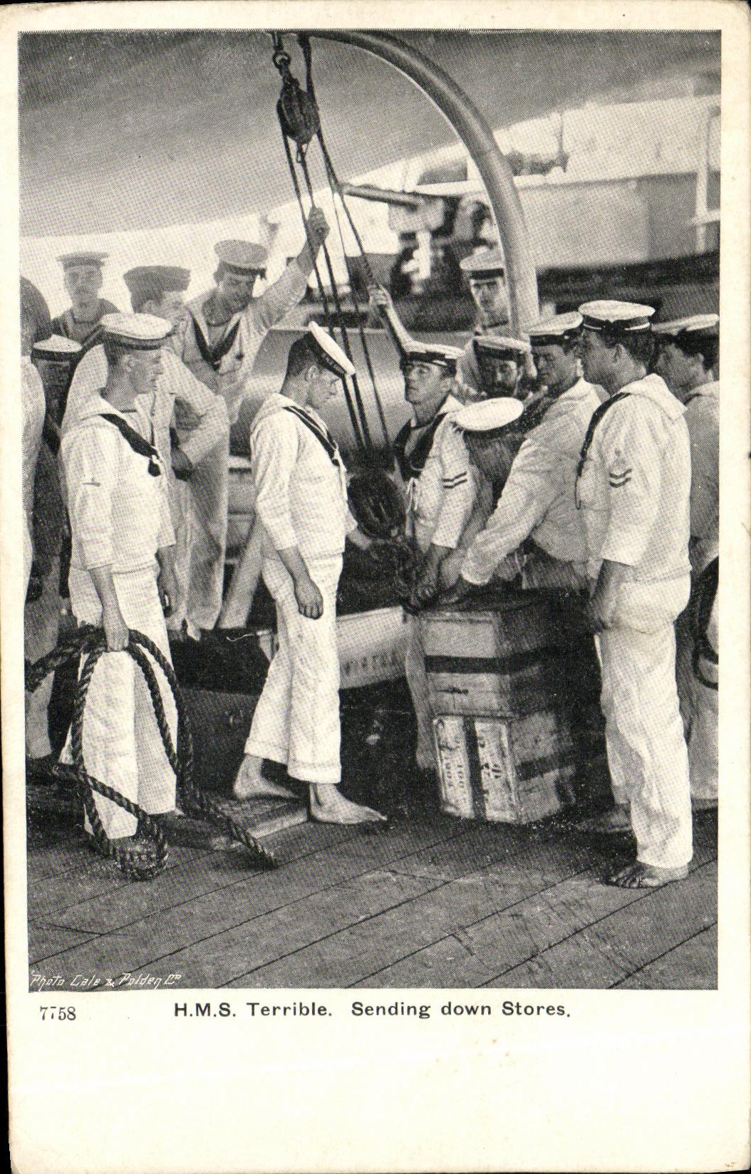 VINTAGE POSTCARD Boat Terrible War HMS Sending down blinds