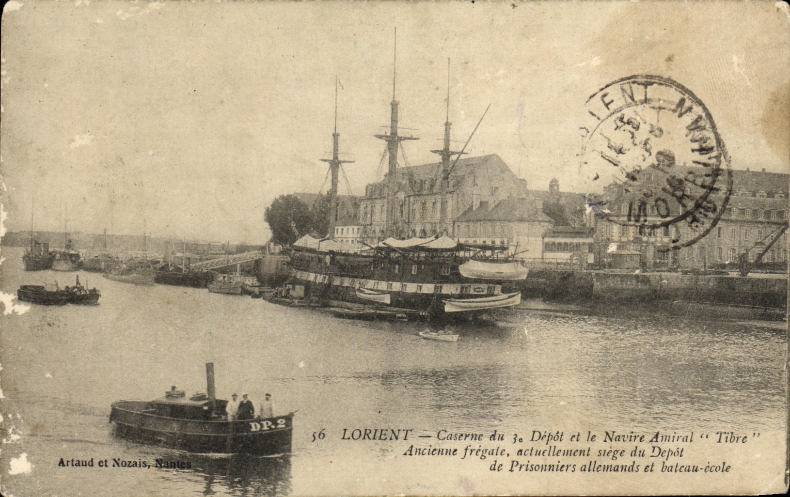 VINTAGE POSTCARD Boat War Lorient Barracks of the 3rd deposit and the flagship the Tiber Ancienne frigate sits of the deposit of prisoners