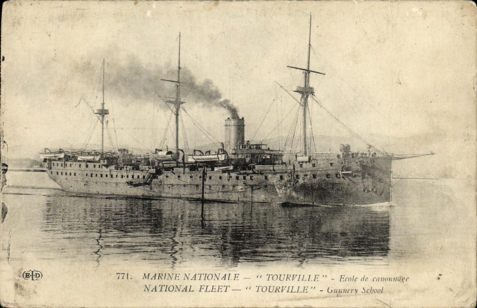 VINTAGE POSTCARD Boat War Tourville School of cannonading