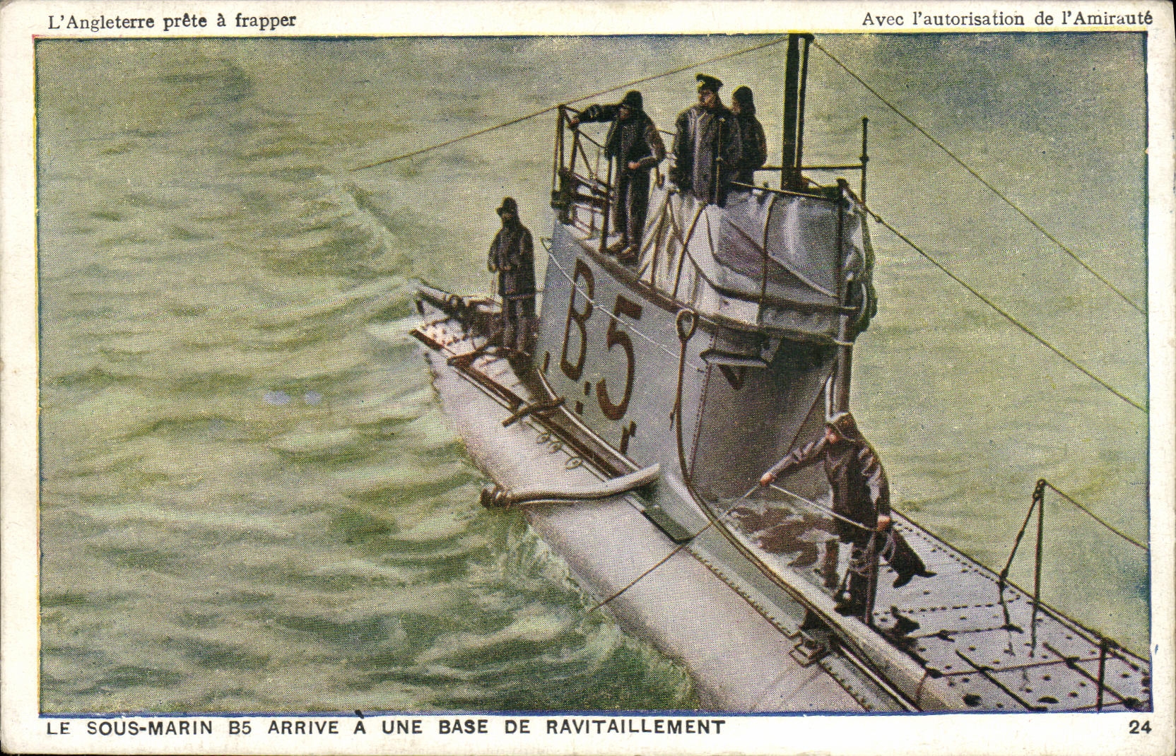 VINTAGE POSTCARD Bateau War B5 Submarine arrives has a base of supply