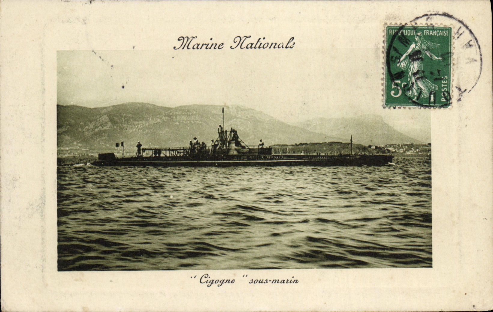 VINTAGE POSTCARD Boat War Submarine Stork