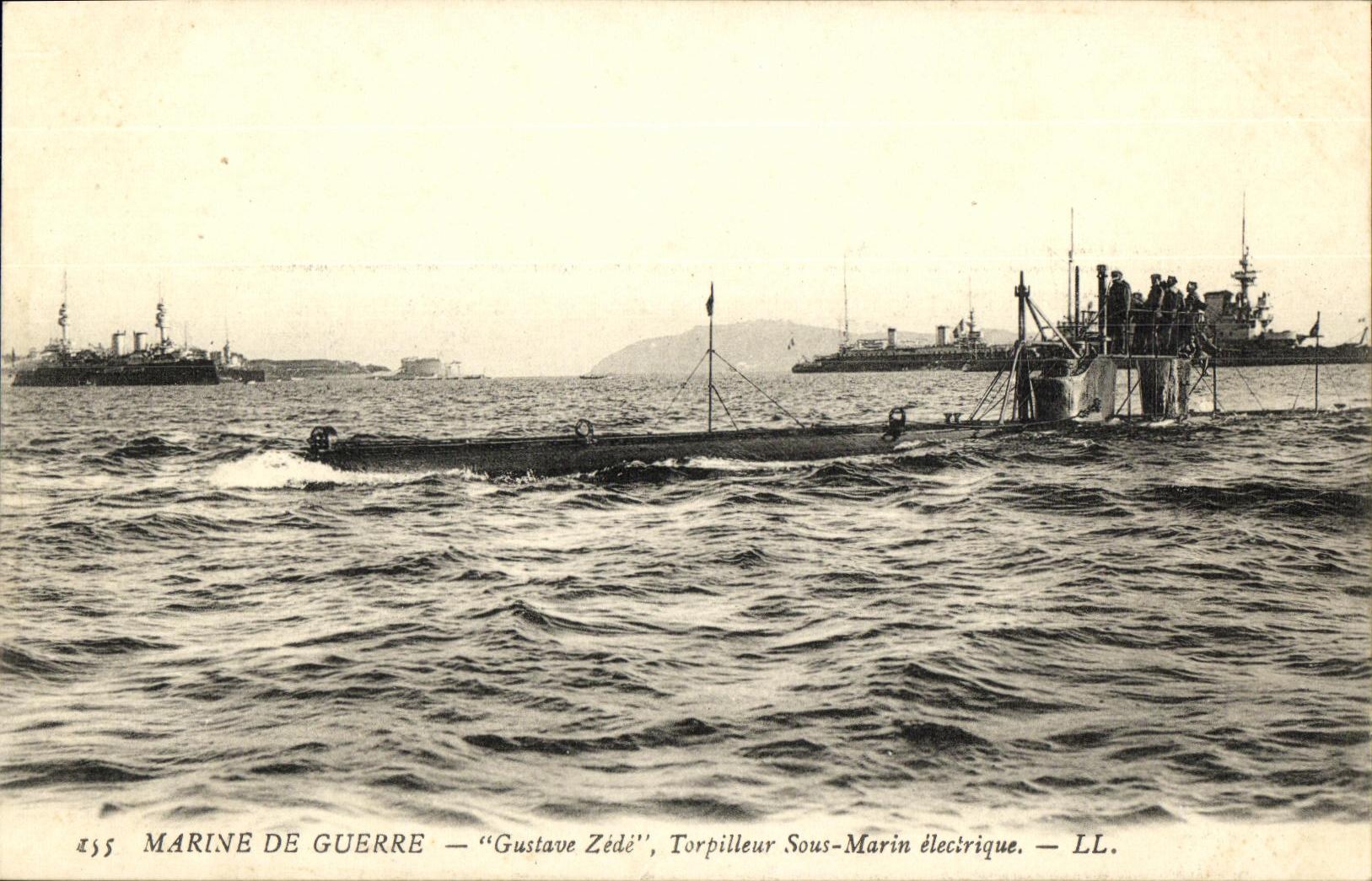 VINTAGE POSTCARD Boat War Gustave Zede electric Destroyer submarine