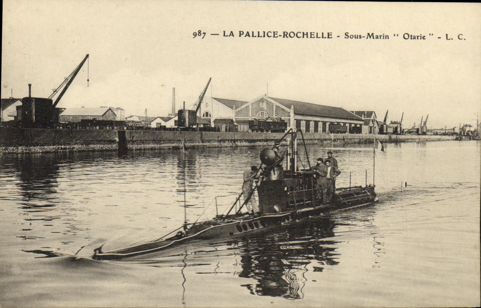 VINTAGE POSTCARD Boat War Pallice La Rochelle Submarine Otary
