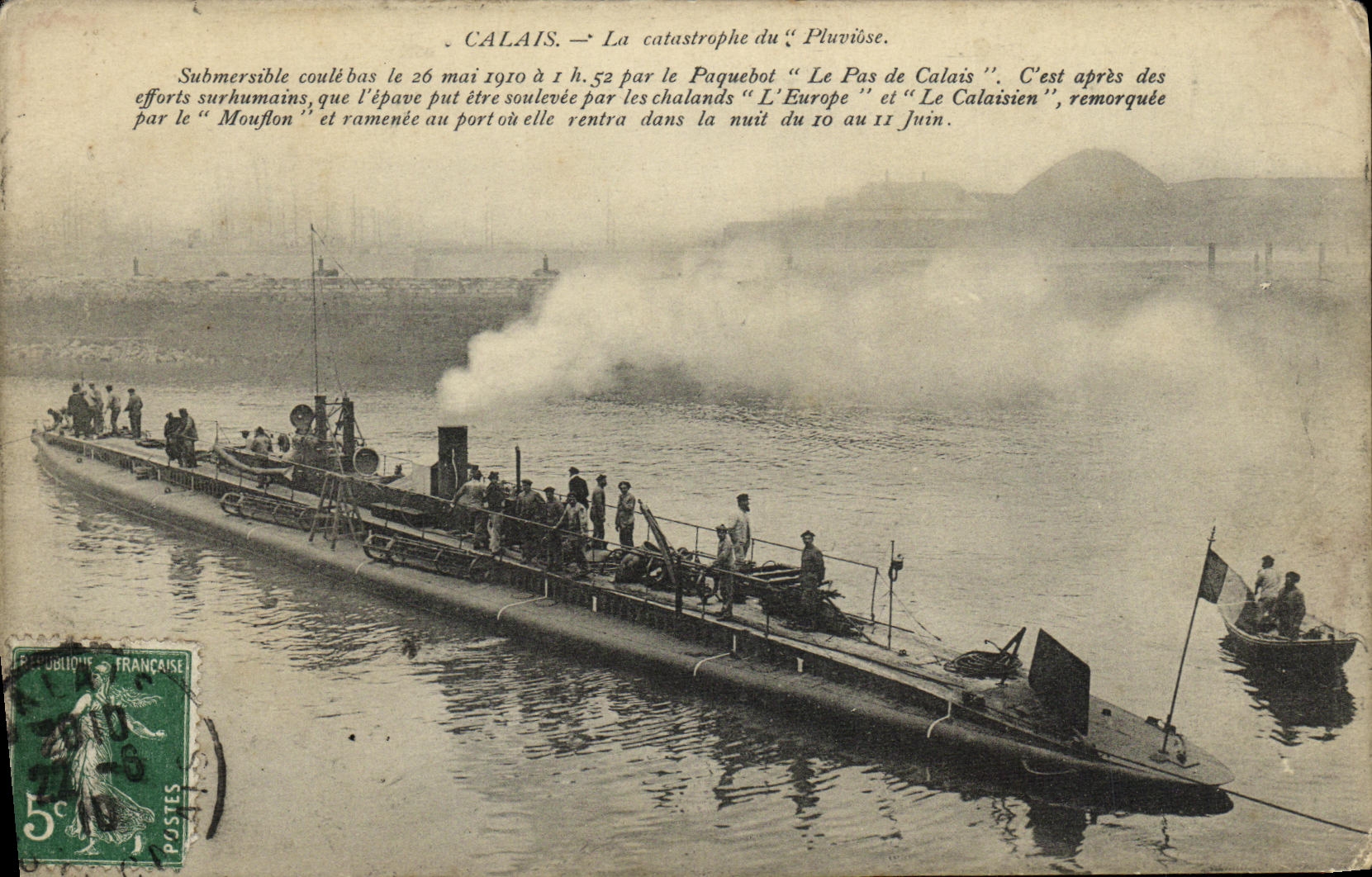 VINTAGE POSTCARD Boat Calais War the catastrophe of Plubiose
