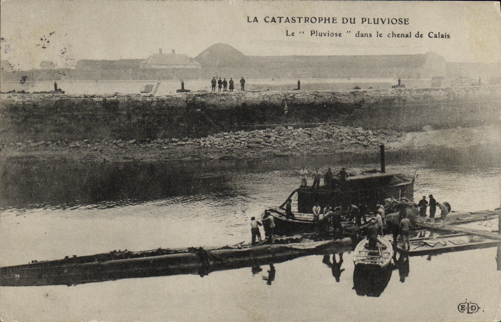 VINTAGE POSTCARD Boat War Catastrophe of Pluviose Pluviose in Pas de Calais Submarine