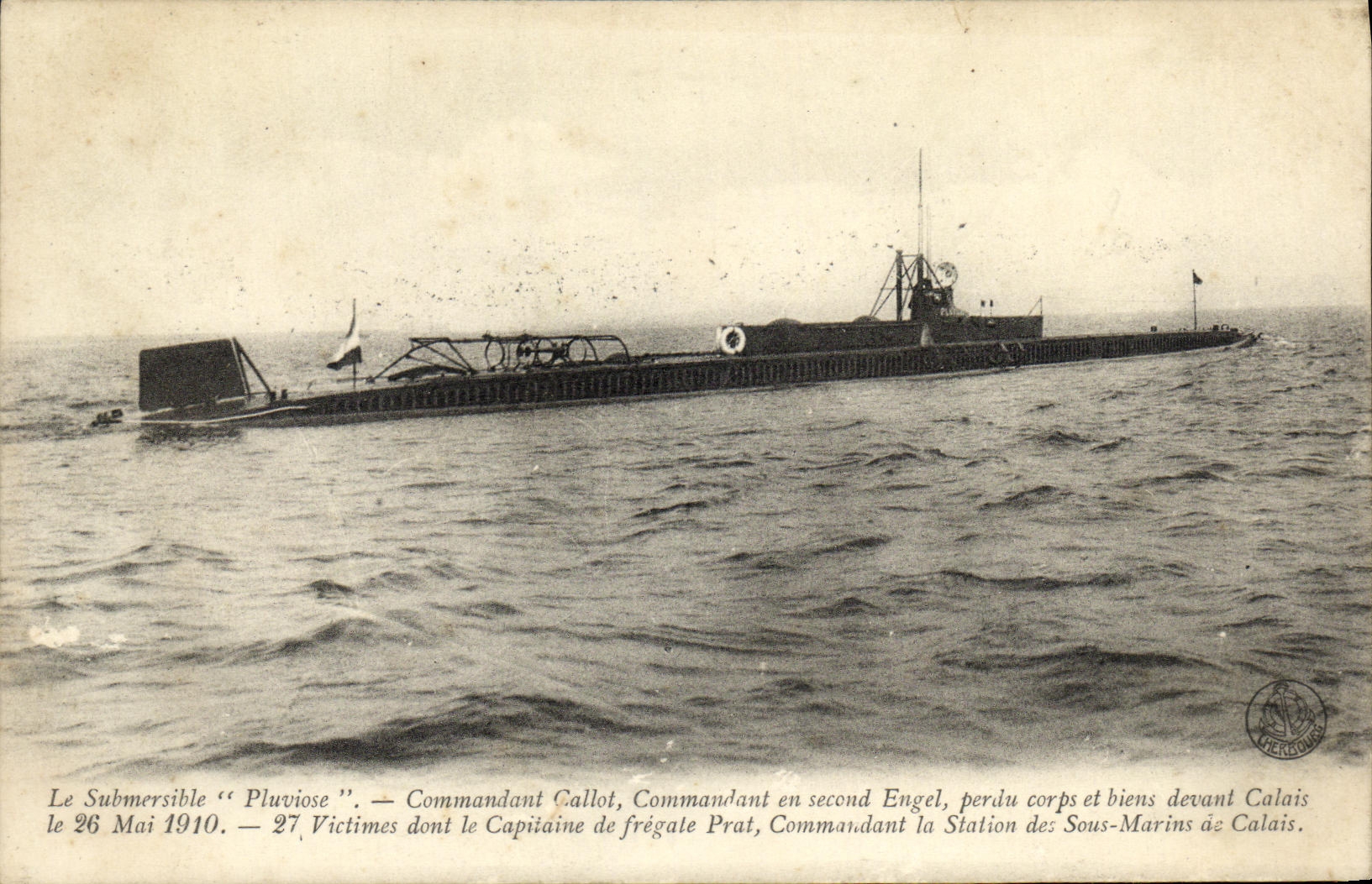 VINTAGE POSTCARD Boat War Pluviose Submarine Ordering Stone block