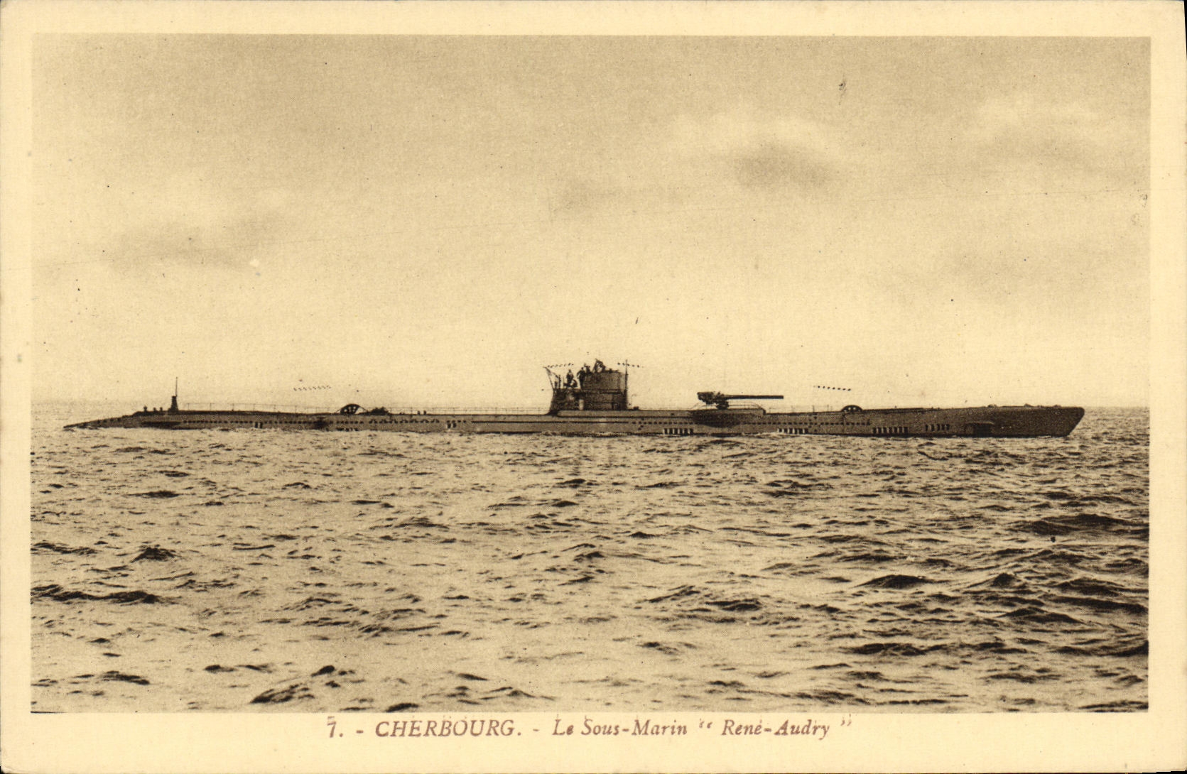 VINTAGE POSTCARD Boat War Submarine Rene Audry Cherbourg