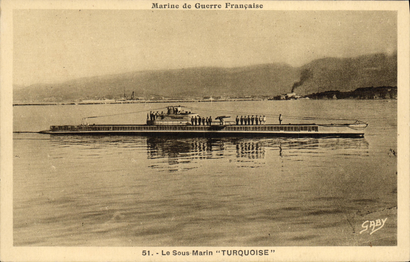 VINTAGE POSTCARD Boat War Turquoise Submarine