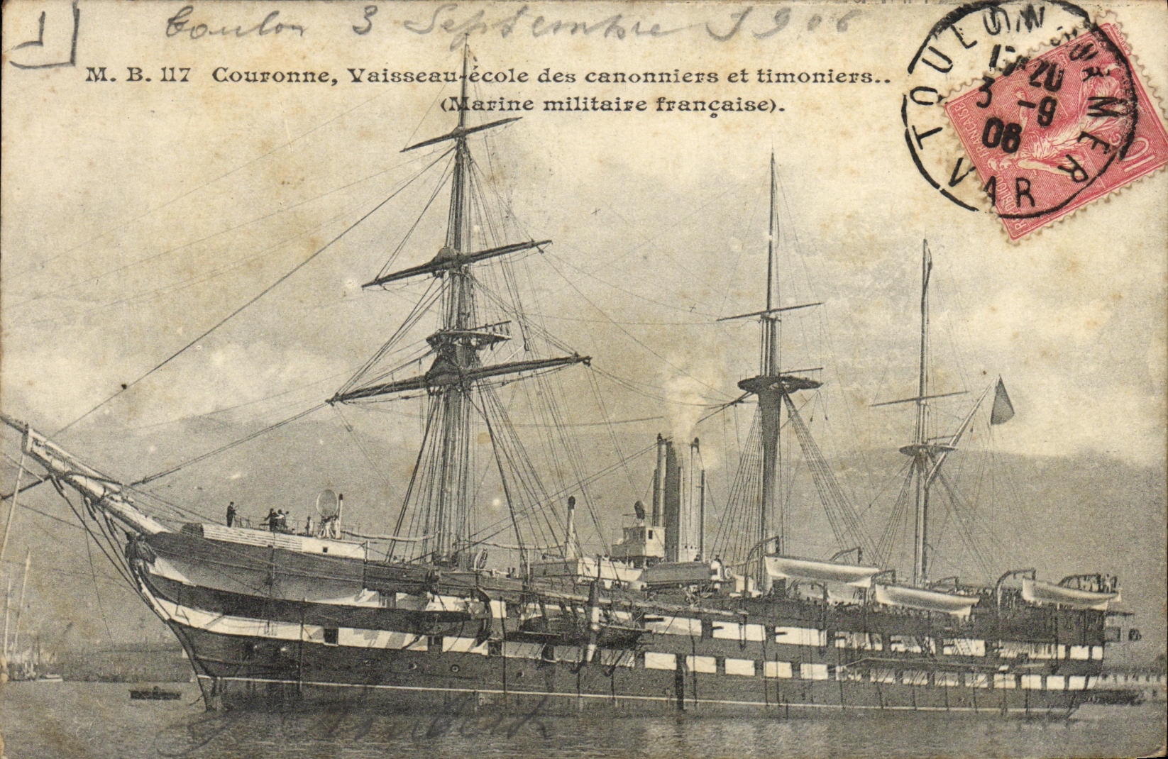 CPA Bateau Couronne Vaisseau ecole des canonniers et timoniers