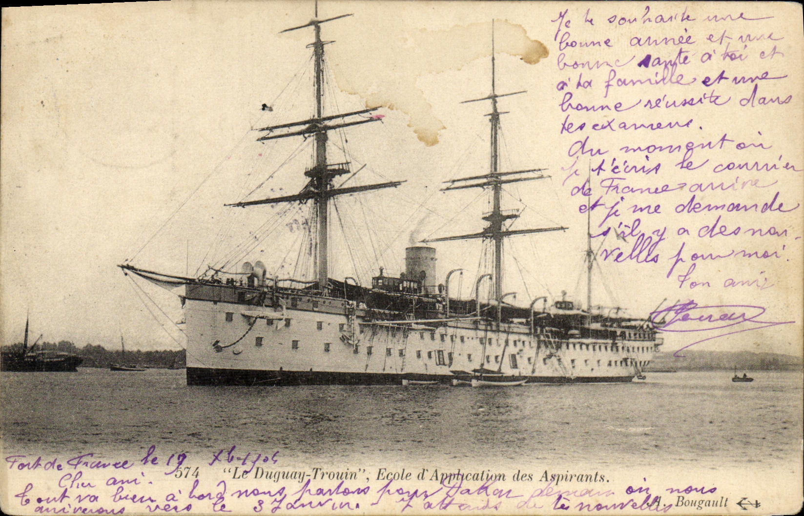 VINTAGE POSTCARD Boat War Duguay Trouin school D application of the Martinique candidates