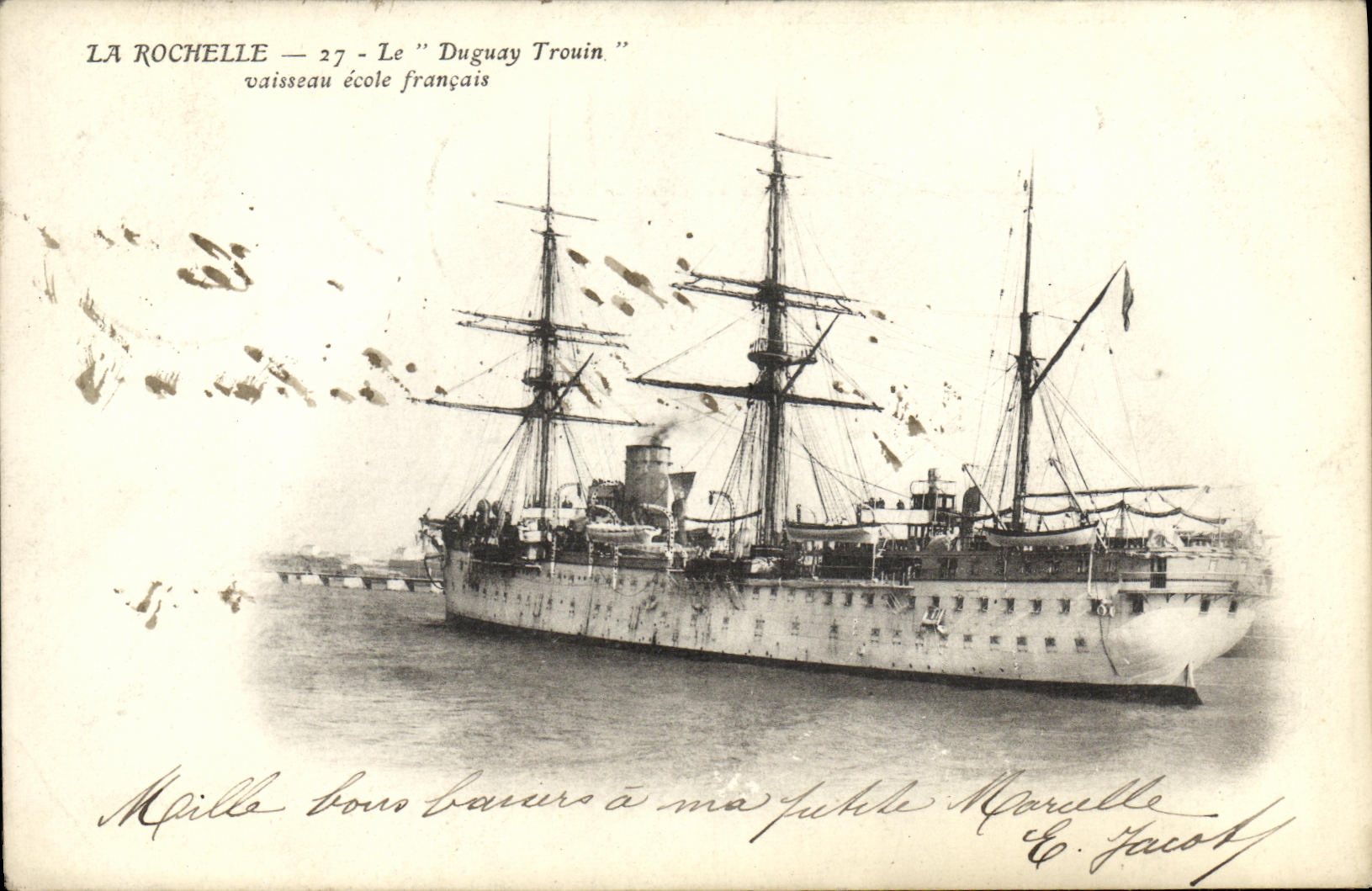 VINTAGE POSTCARD Boat War Duguay Trouin vessel French school La Rochelle