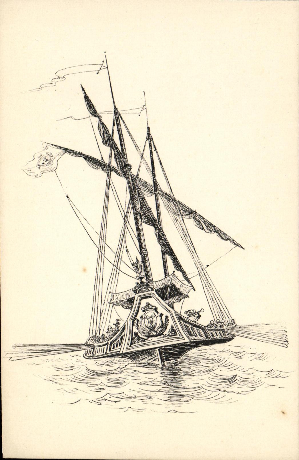 VINTAGE POSTCARD Trireme Boat